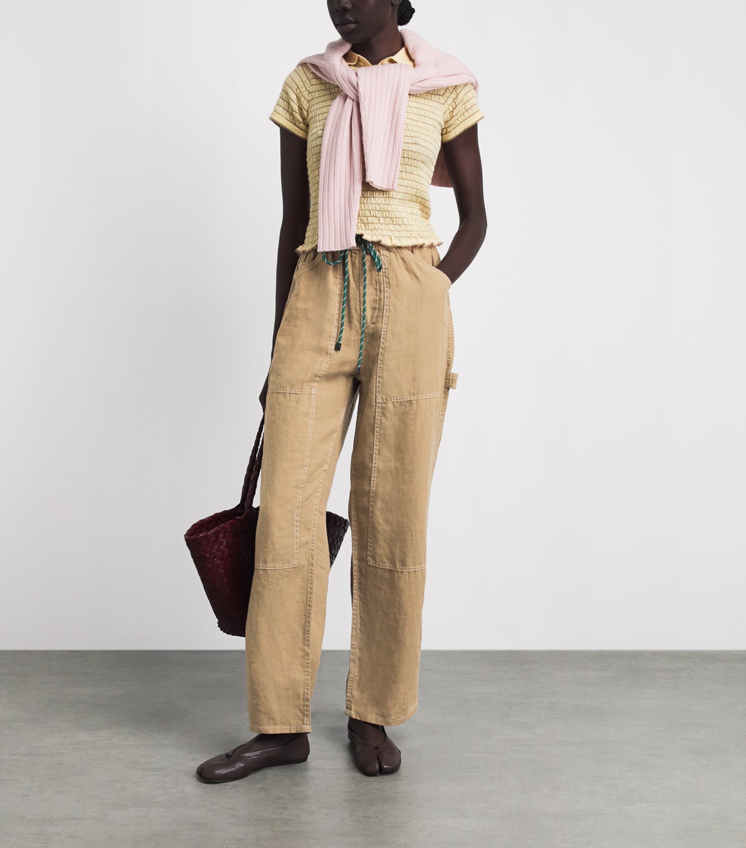 Rag & Bone Womens Linen Atlas Wide-Leg Trousers Tan Image 2