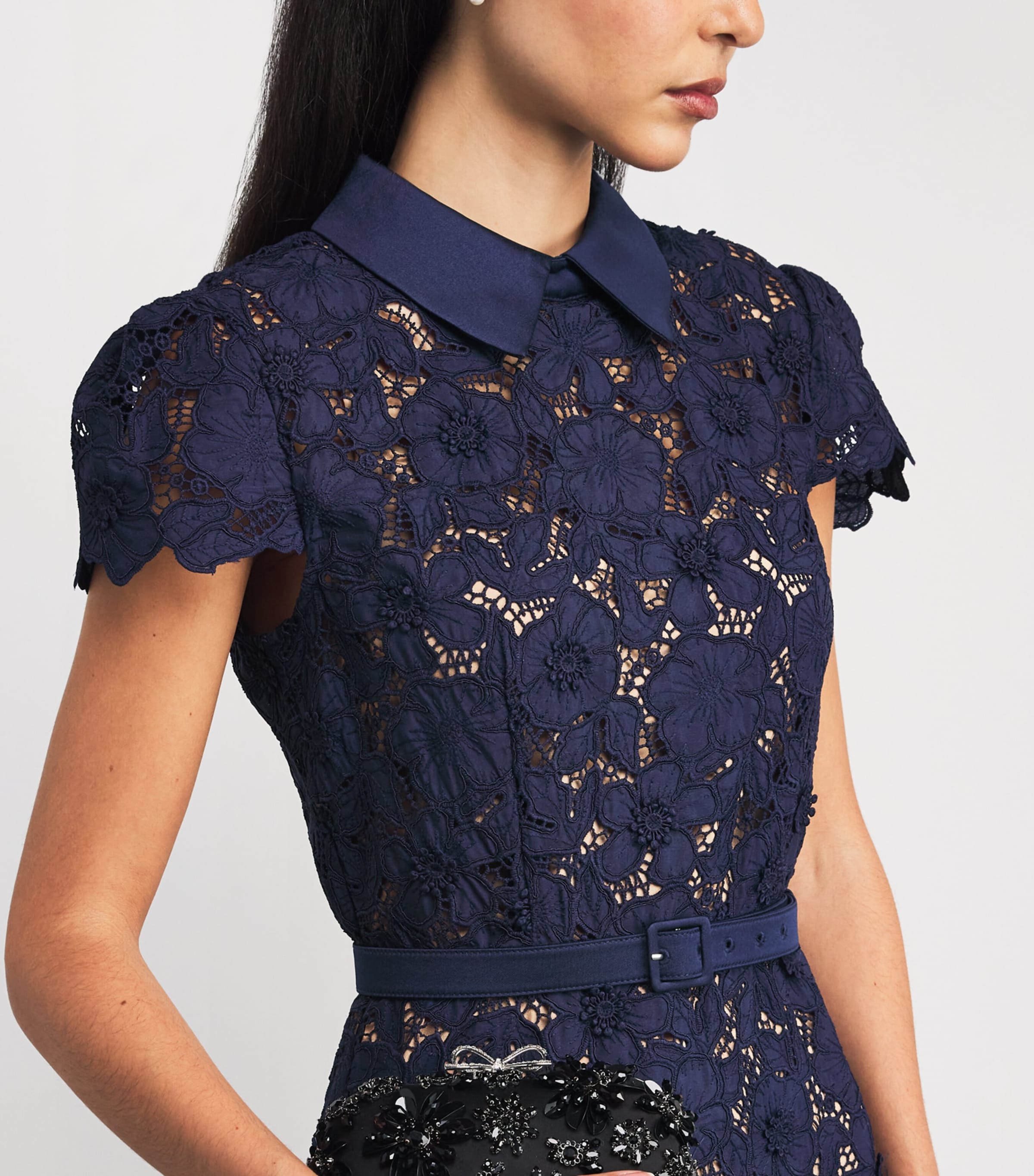 Lace Collared Midi Dress NAVY Image 4