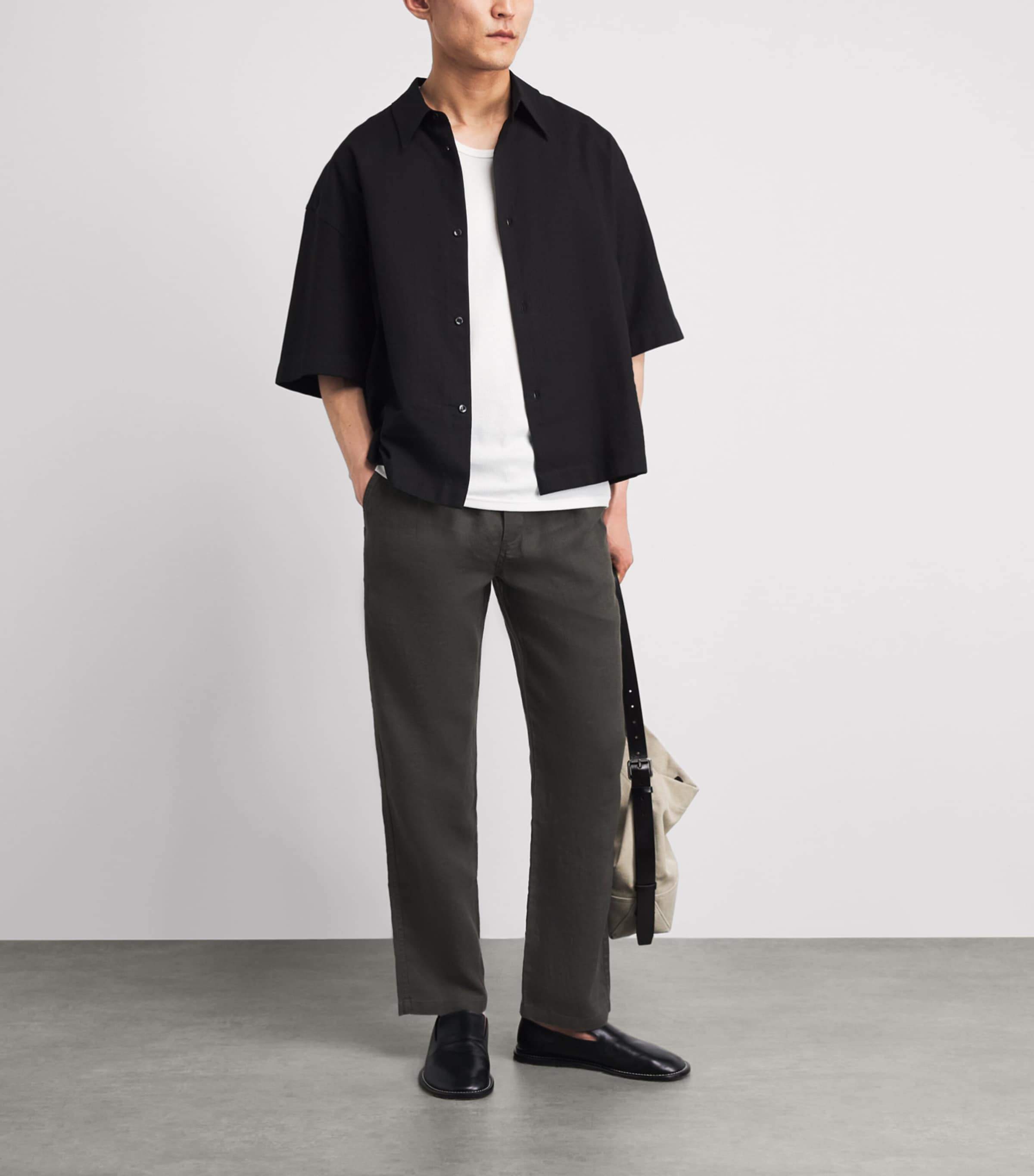 Samsøe Samsøe Mens Organic Cotton-Blend Jabari Straight Trousers Black Olive Image 2