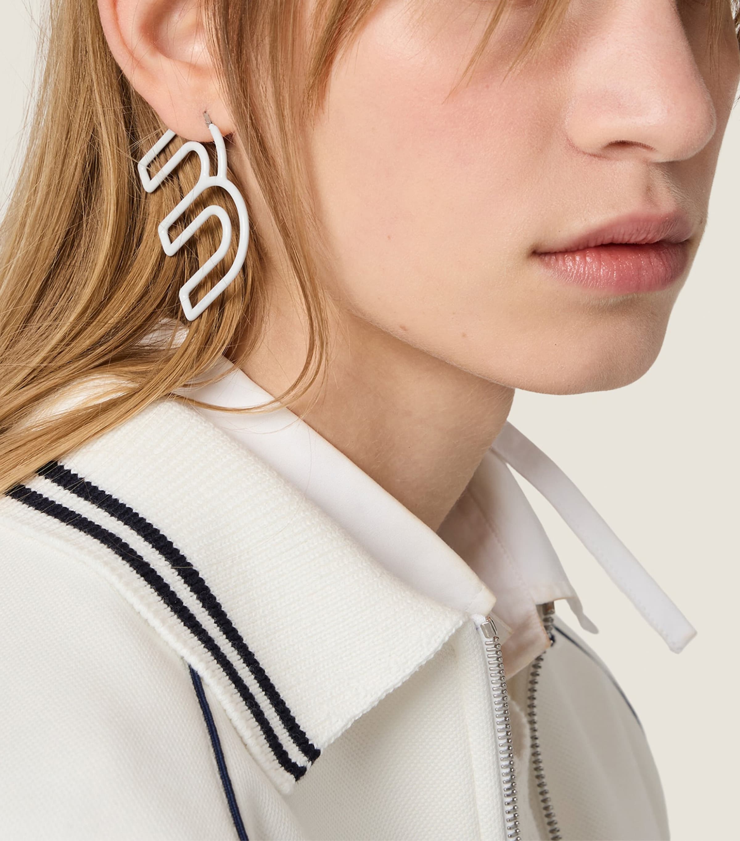 Miu Miu M Logo Single Earring White Image 2