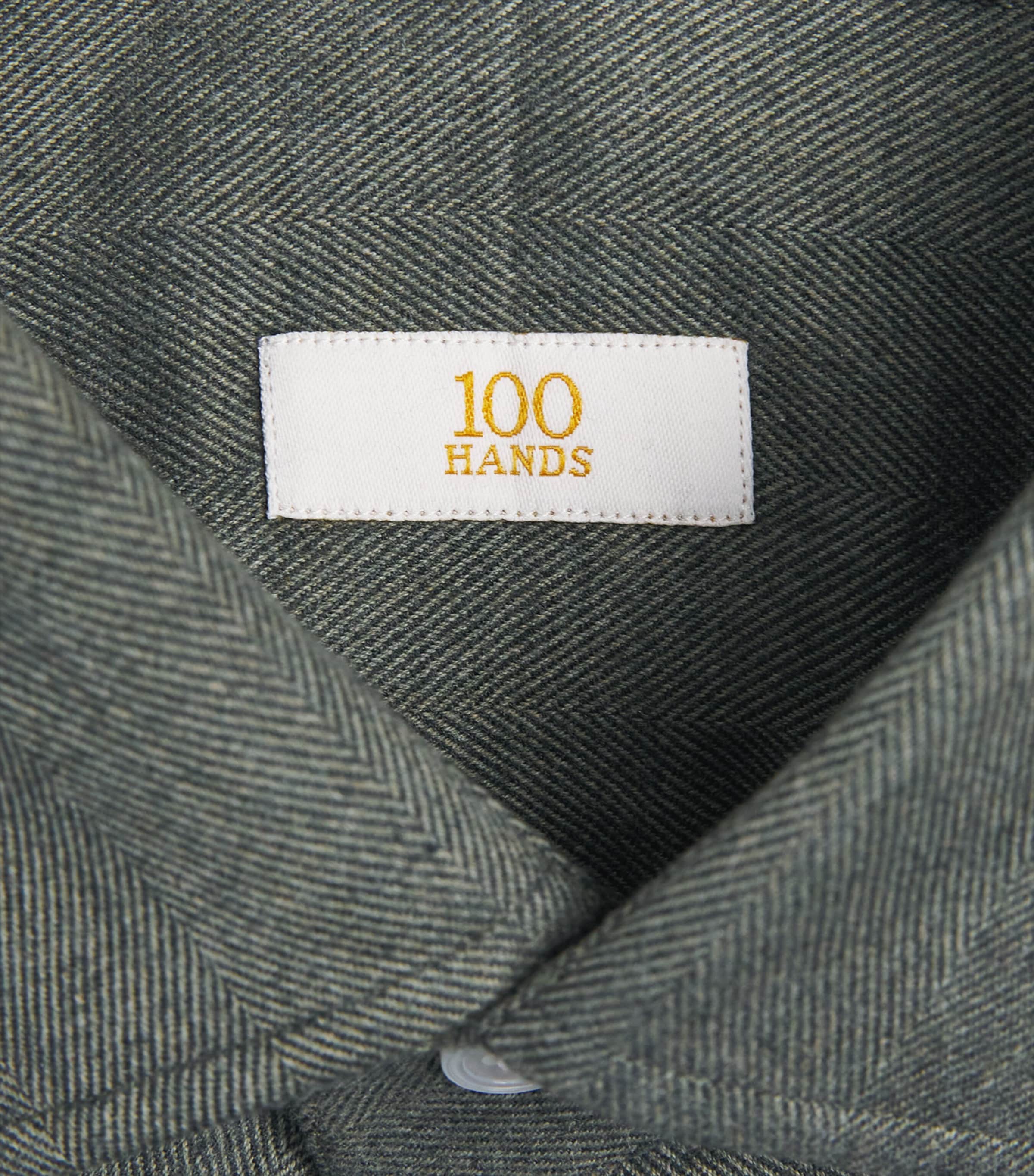 100HANDS Mens Herringbone Shirt Green Image 6