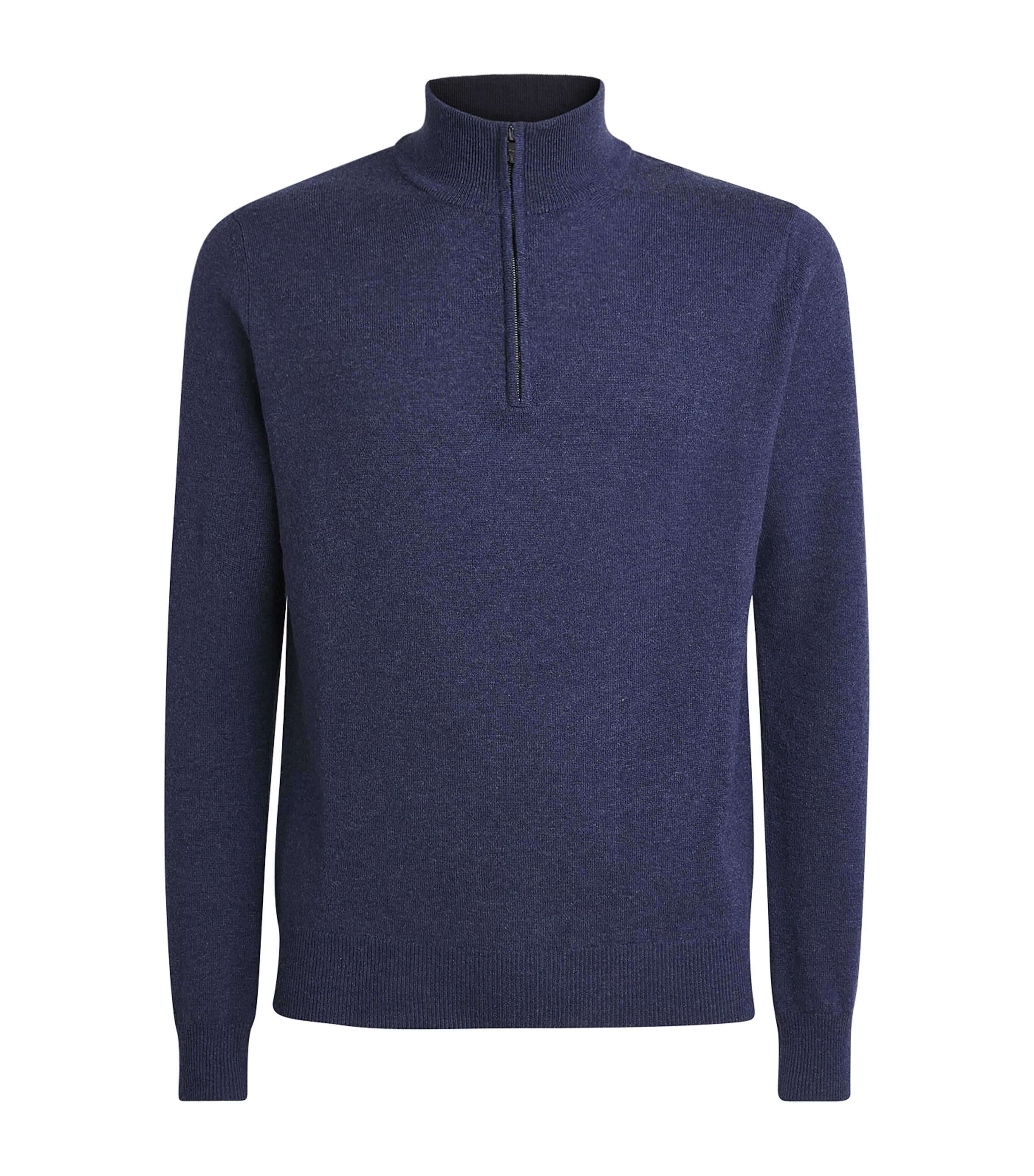 Corneliani Mens Virgin Wool-Cashmere Quarter-Zip Sweater Blue Image 1
