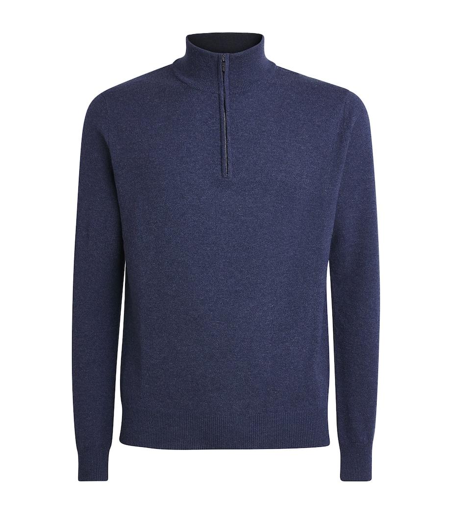 Corneliani Mens Virgin Wool-Cashmere Quarter-Zip Sweater Blue Image 1