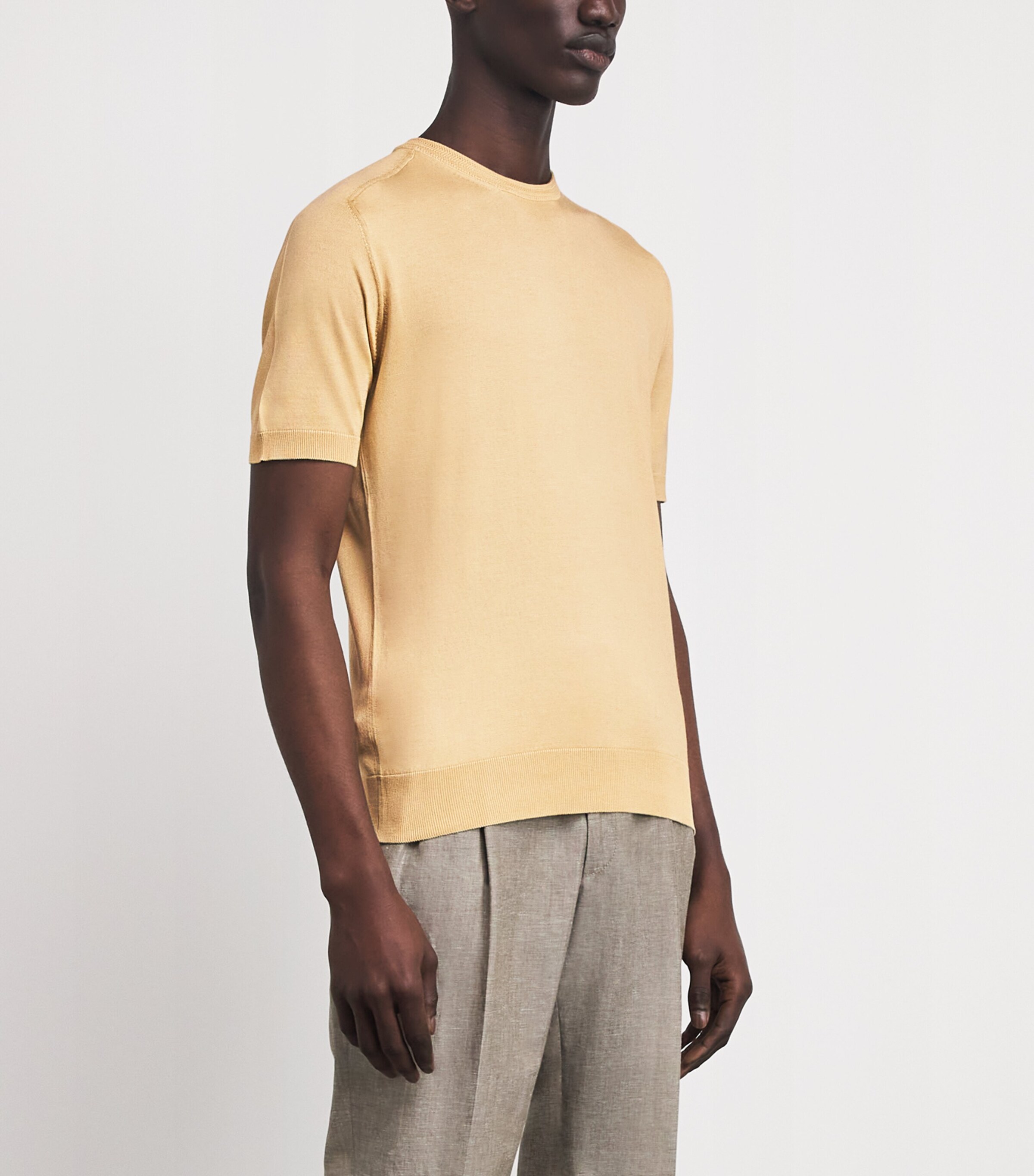 Colombo Mens Silk Crew-Neck Sweater Mustard Image 4