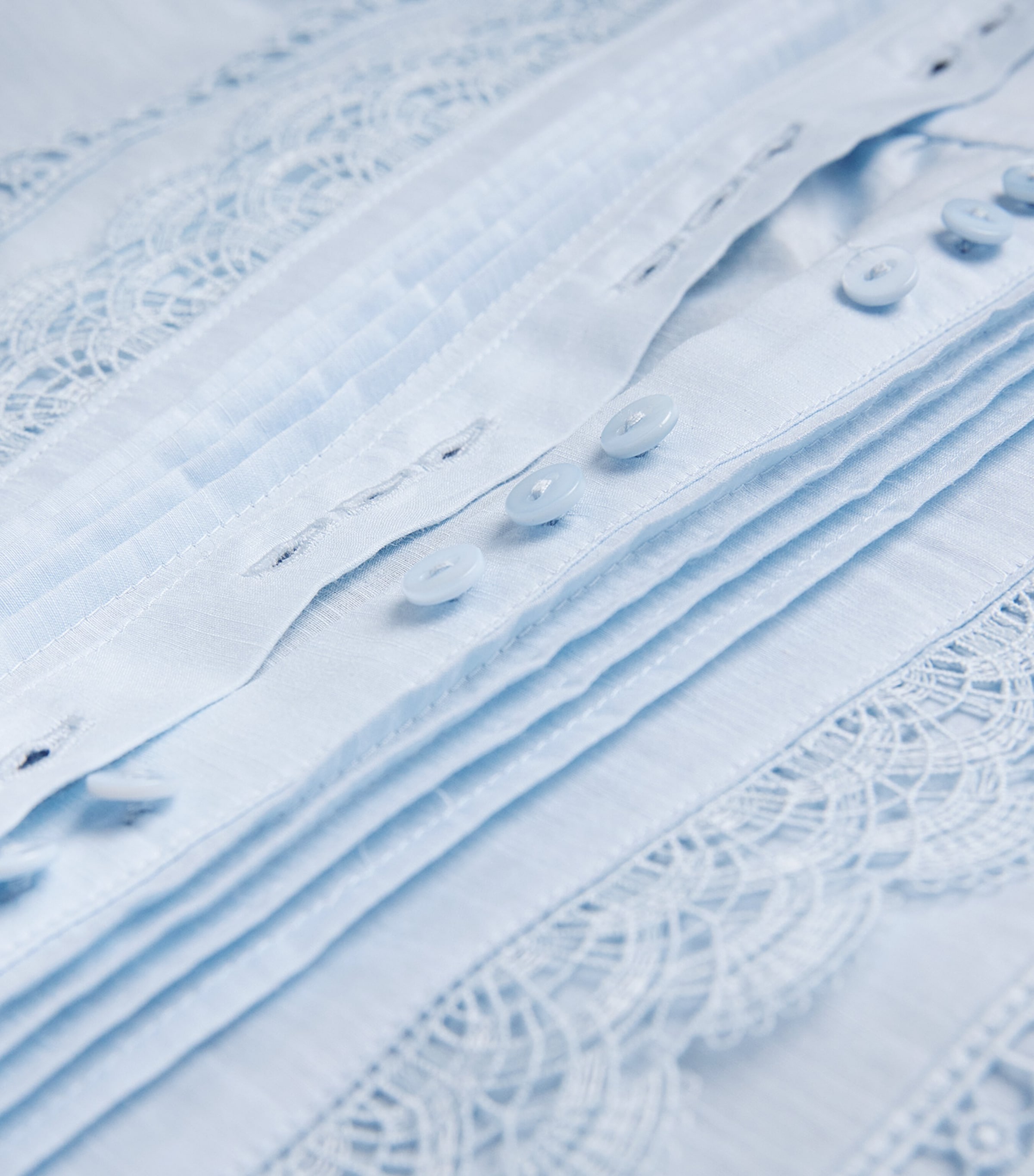 Silk-Cotton Lace-Trim Blouse CLOUD BLUE Image 5