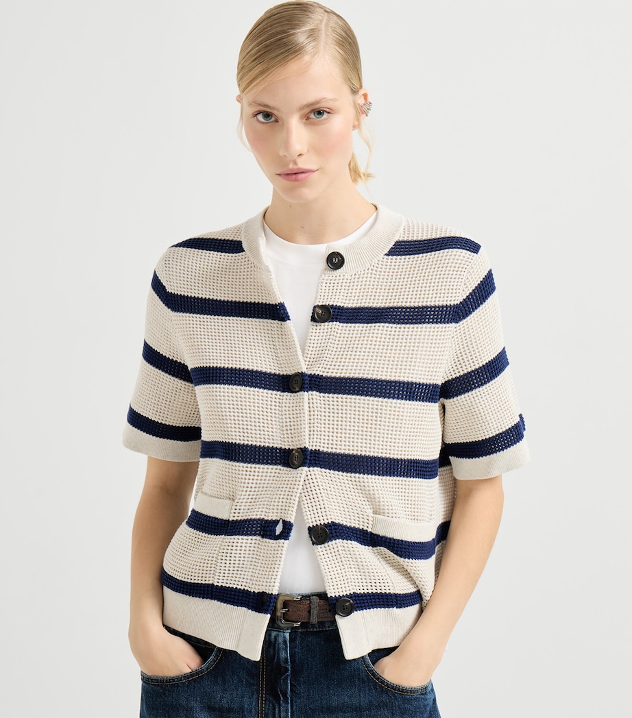 Cotton Stripe Short-Sleeve Cardigan CYF11 Image 4