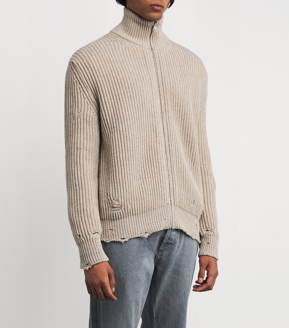 Wool-Blend Zip-Up Cardigan 806M - BEIGE MELANGE Image 3