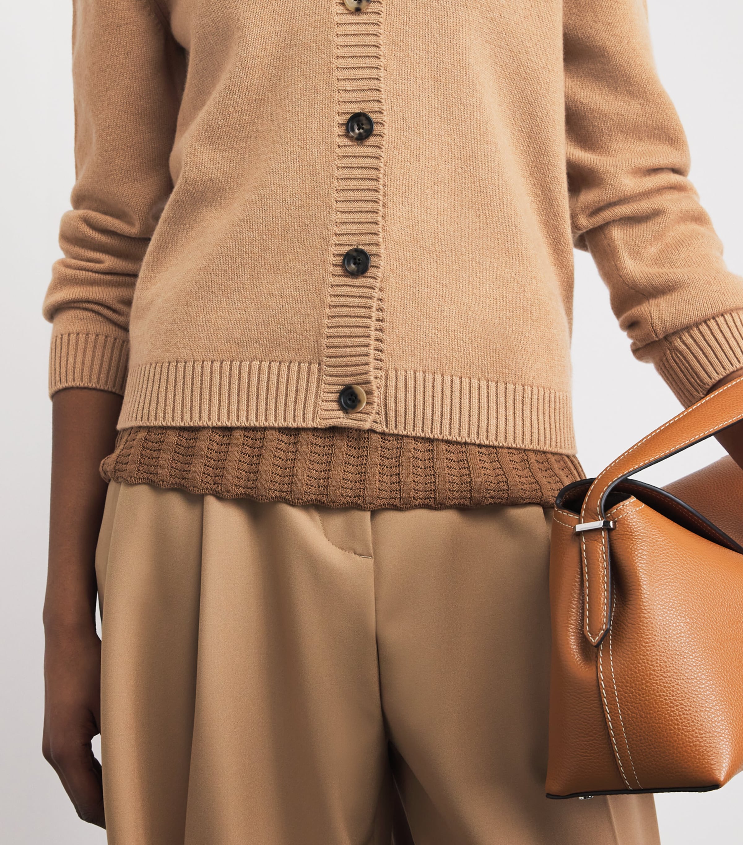 Harrods Womens Cashmere-Cotton Cardigan Brown Suagr Image 5