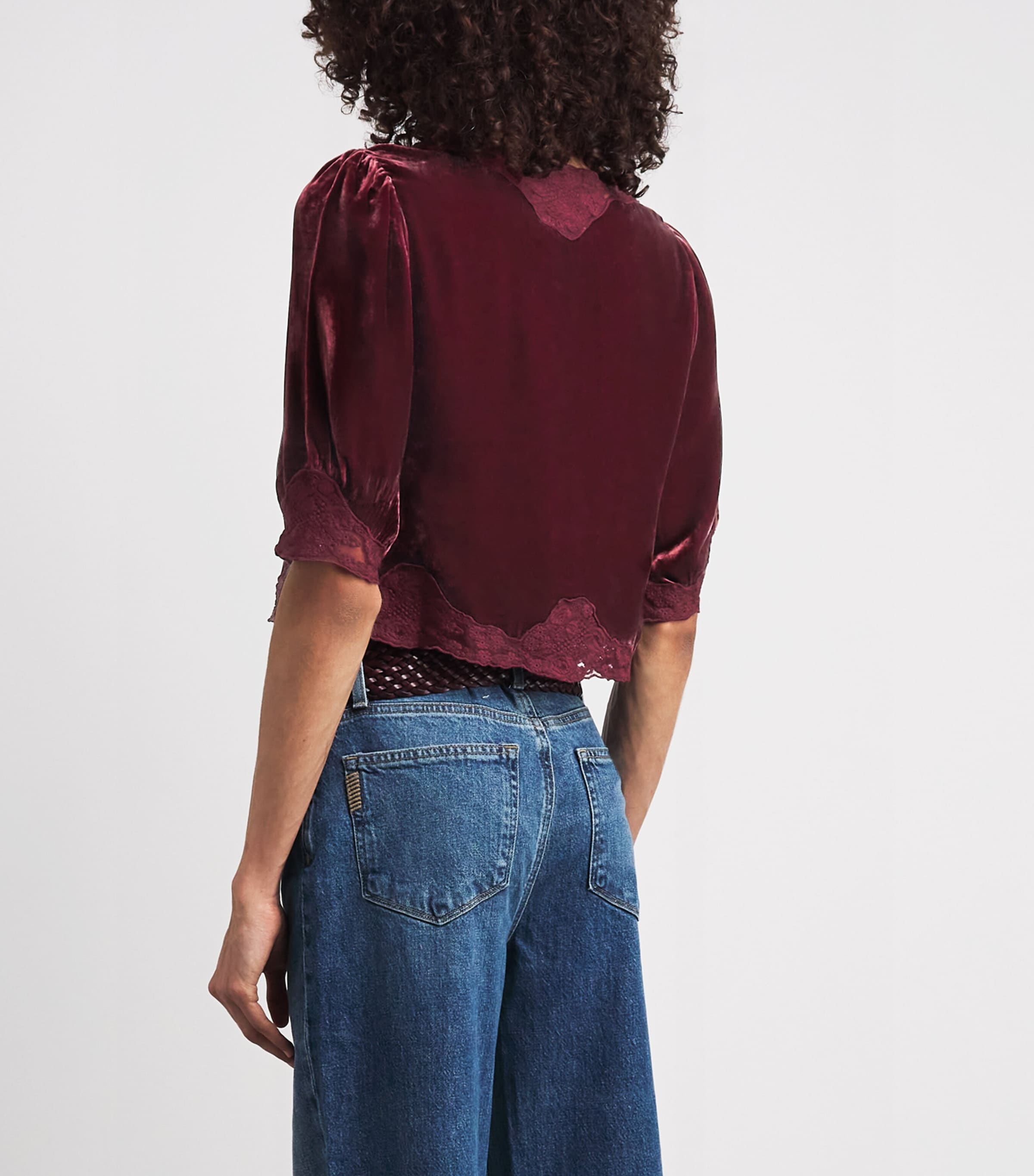 Rixo Womens Velvet Ursula Blouse Bordeaux Image 5