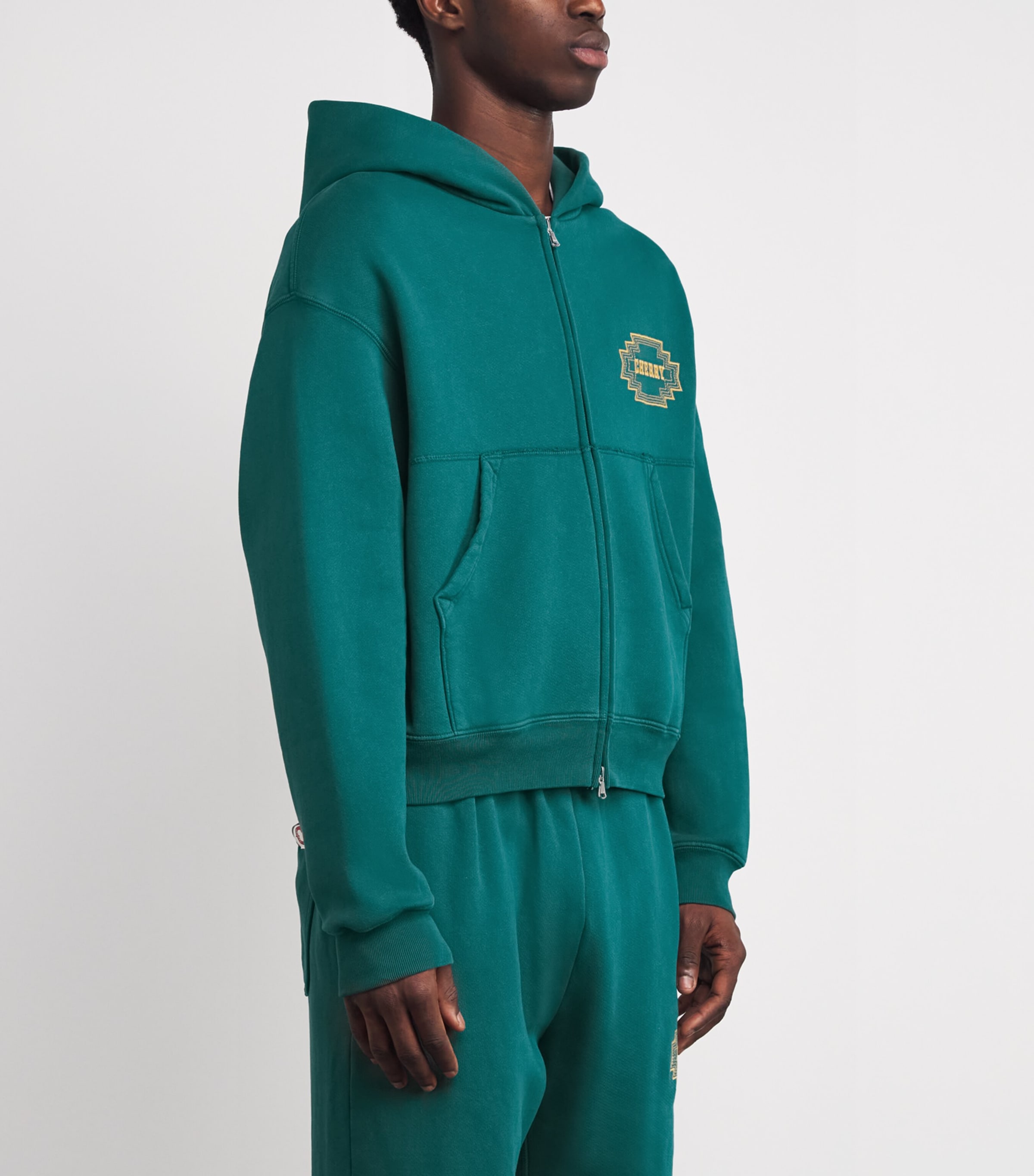 Cotton Navajo Logo Embroidery Zip-Up Hoodie EMERALD Image 3