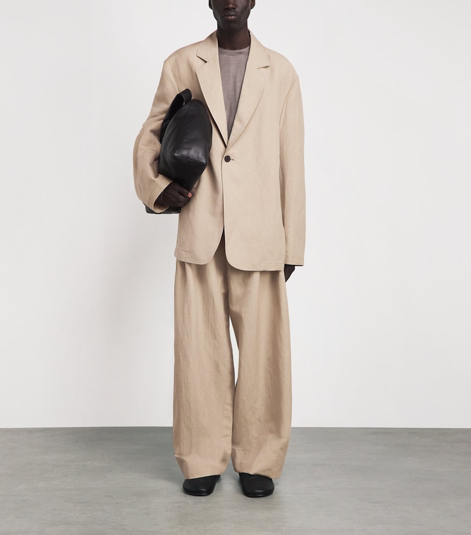 Studio Nicholson Mens Linen-Wool Single-Breasted Blazer Sand Image 2