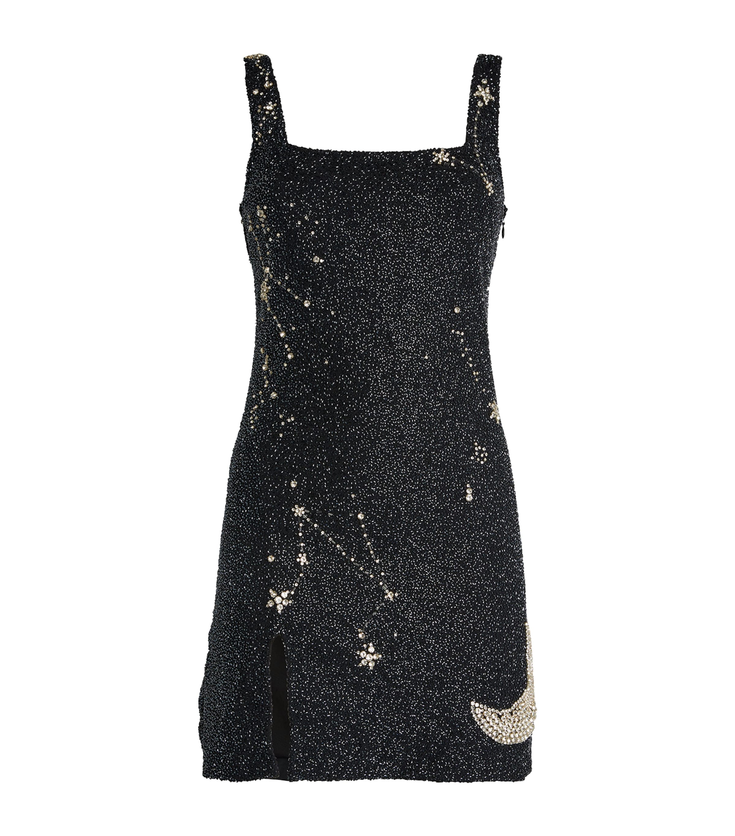 Staud Mini Dress With Constellation Pattern And Slit In Black