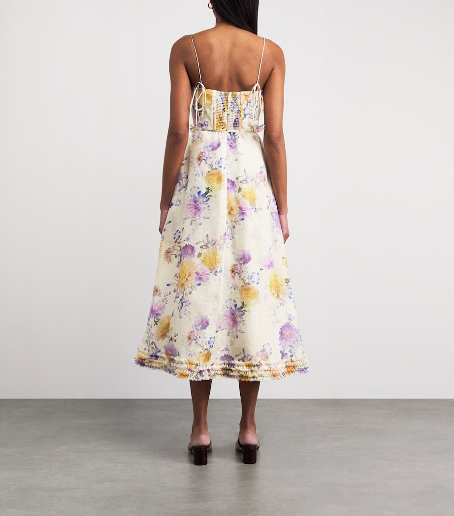 Zimmermann Womens Linen-Silk Floral Luna Midi Dress Cream Dahlia Image 4
