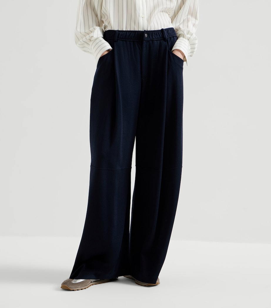 Brunello Cucinelli Womens Cotton-Silk Interlock Track Pants Image 3