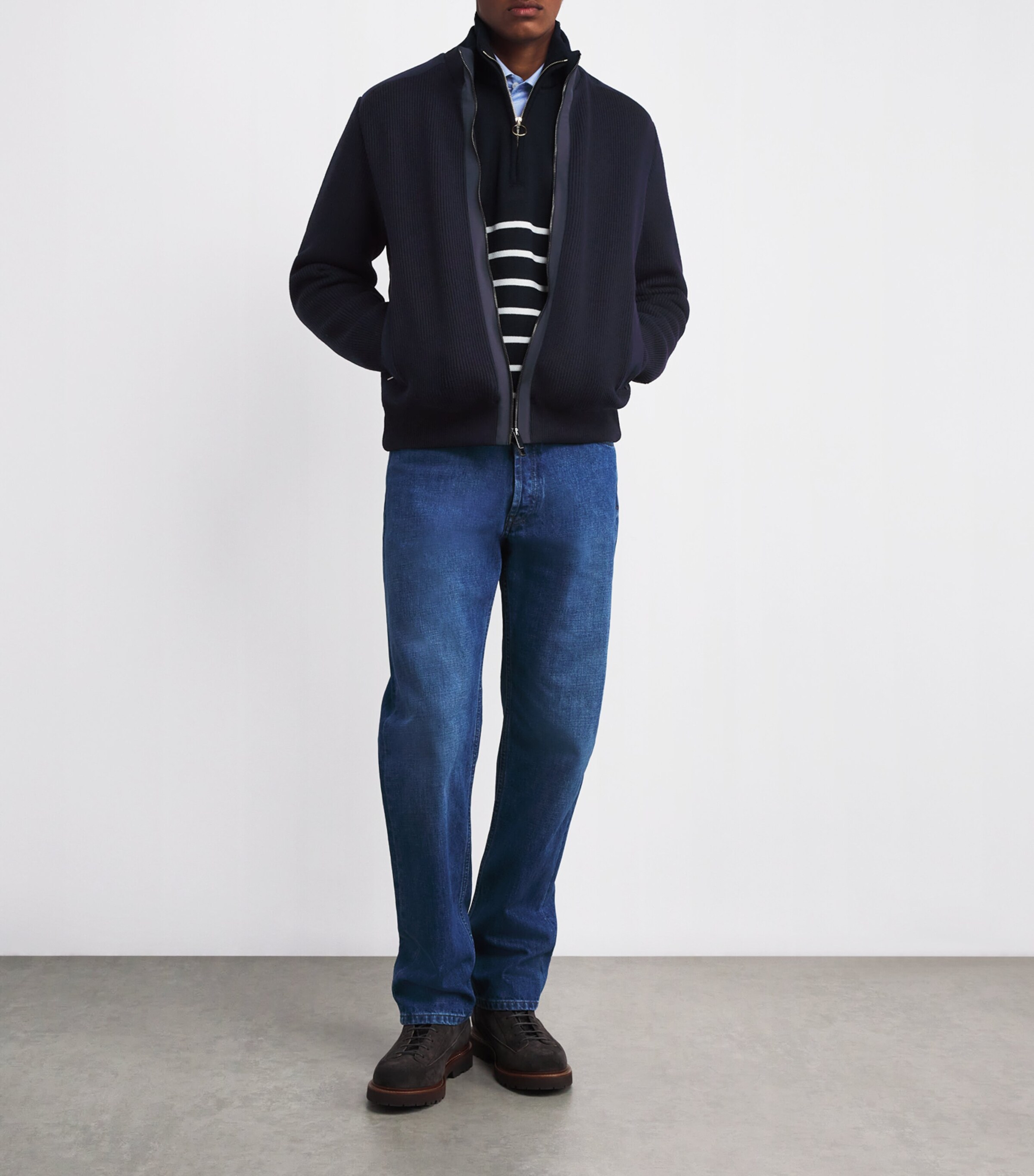 Paul & Shark Mens Wool Panelled Ribbed Zipped Sweater Image 2