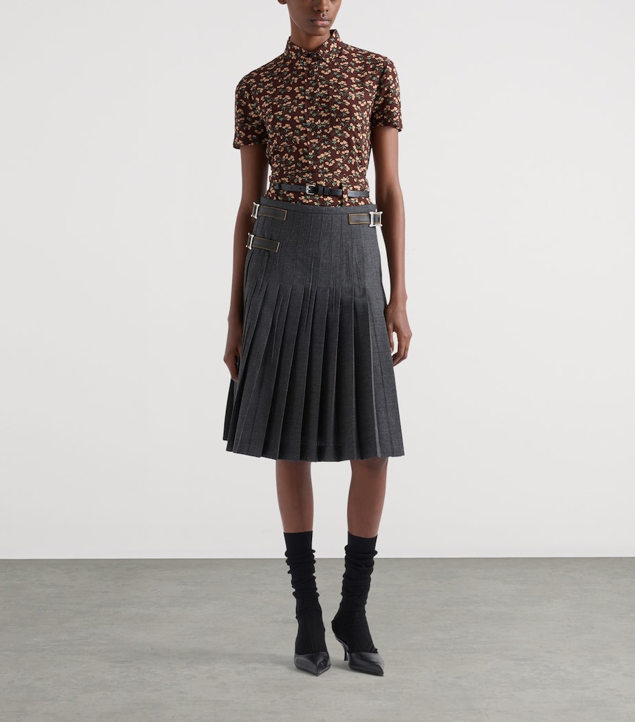 Wool Hopsack Pleated Midi Skirt F0480 Image 2