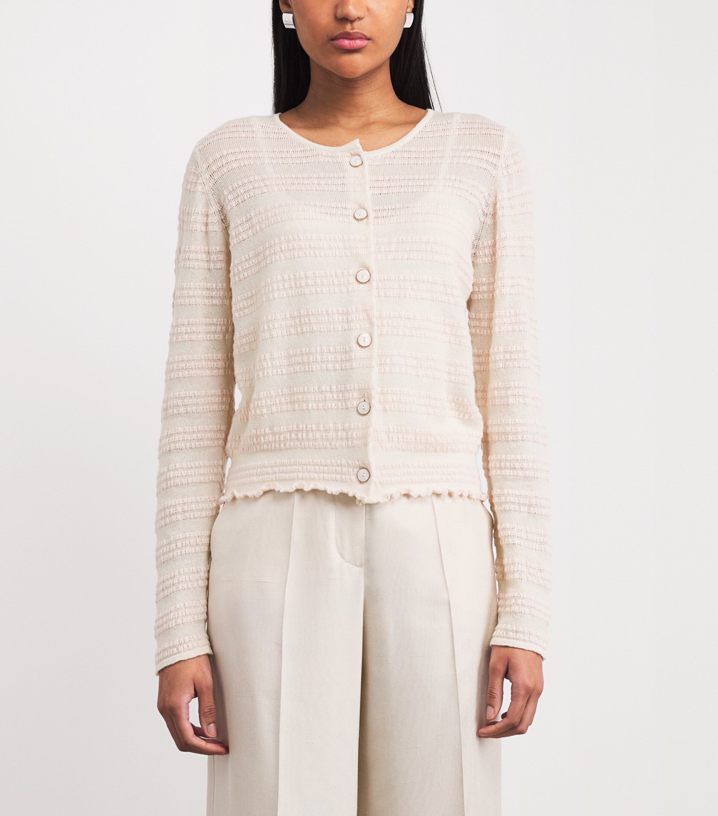 Barrie Womens Cashmere-Cotton Stripe Cardigan Chaty Light Pink Image 4