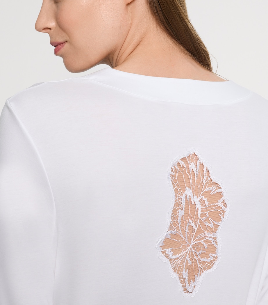 Hanro Womens Cotton Lace-Insert Anne Robe White Image 6
