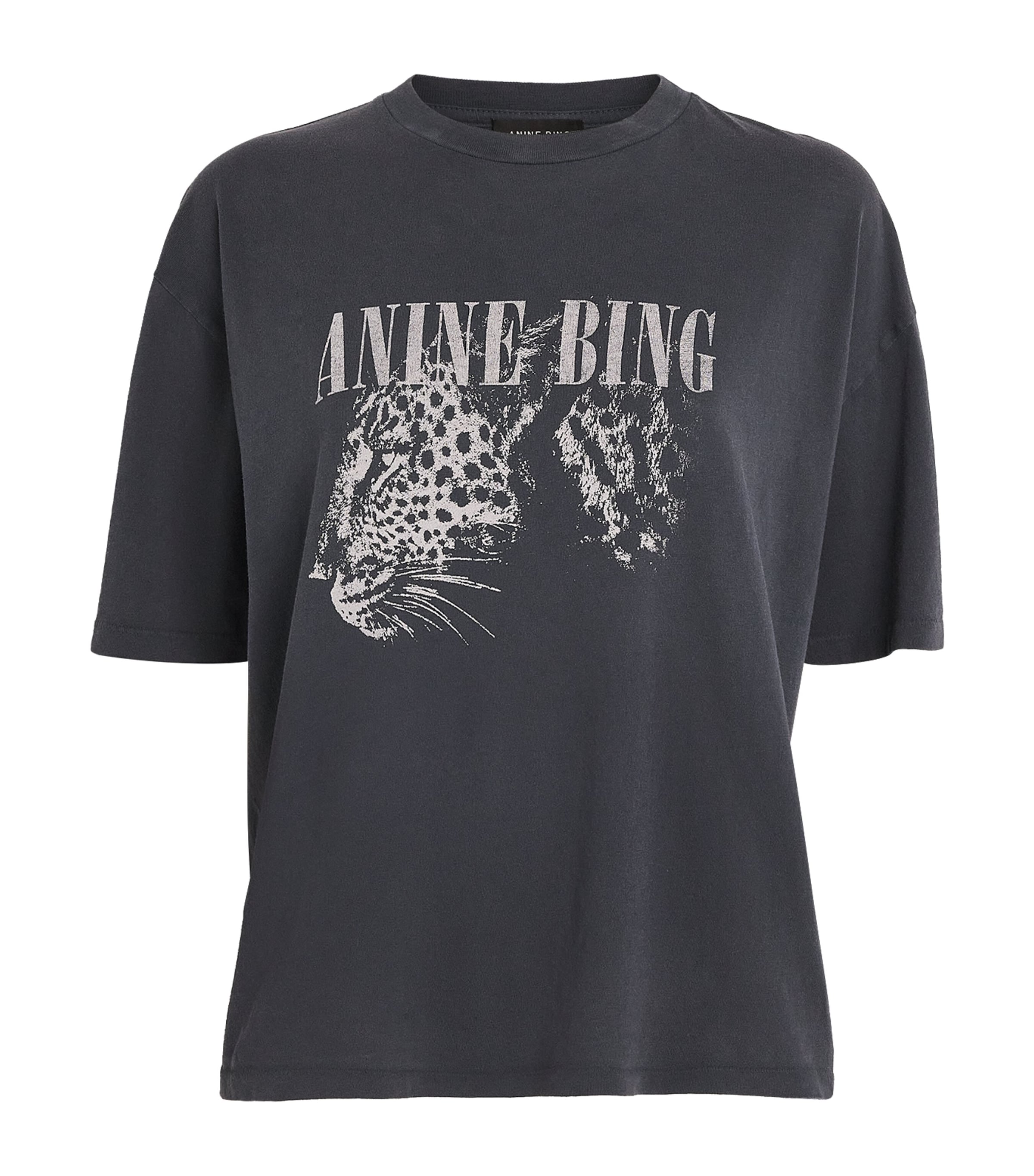 ANINE BING Black Leopard Print Cohen T-Shirt | Harrods UK