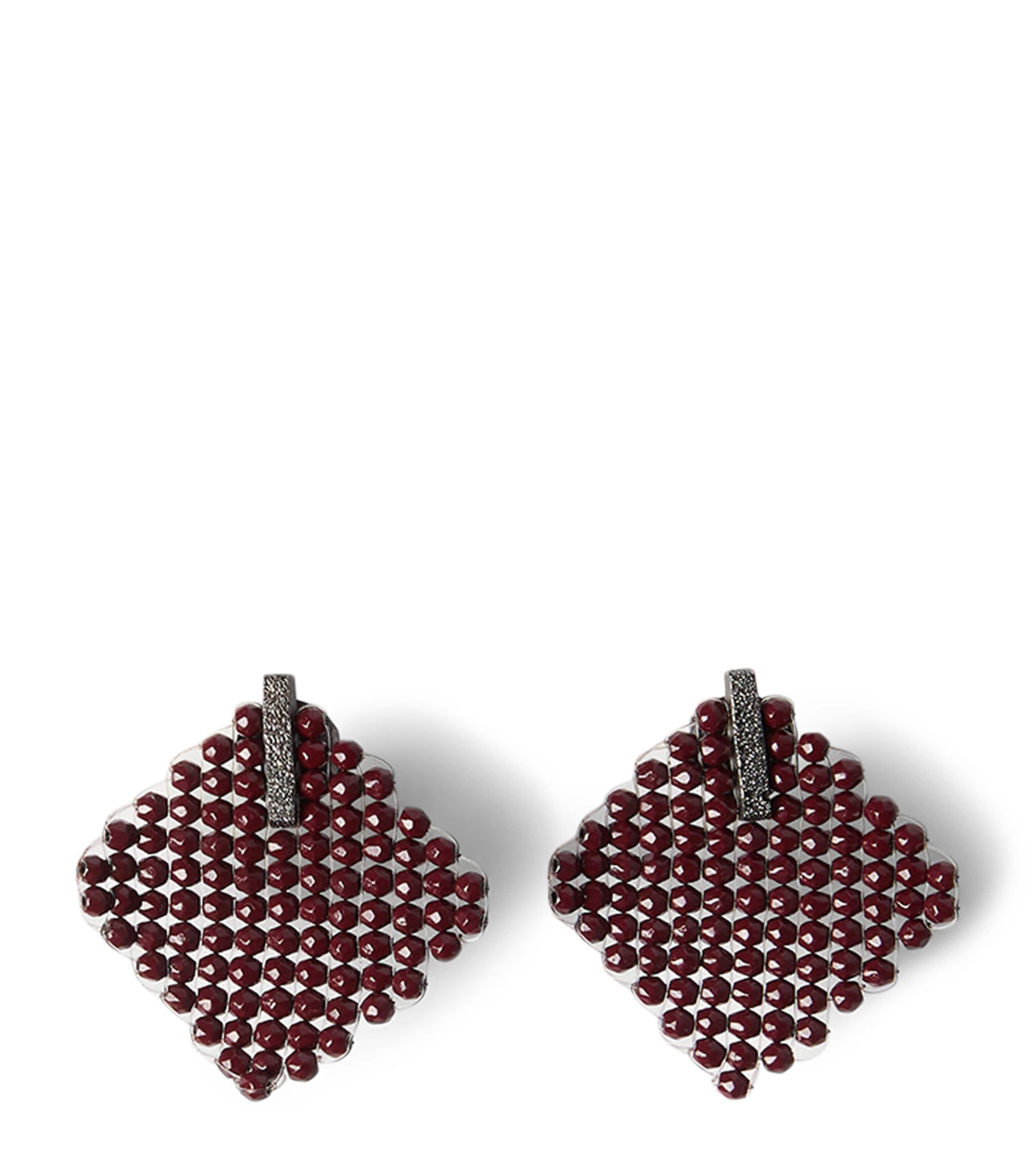 Brunello Cucinelli Sterling Silver and Hematite Square Earrings Cred Image 1