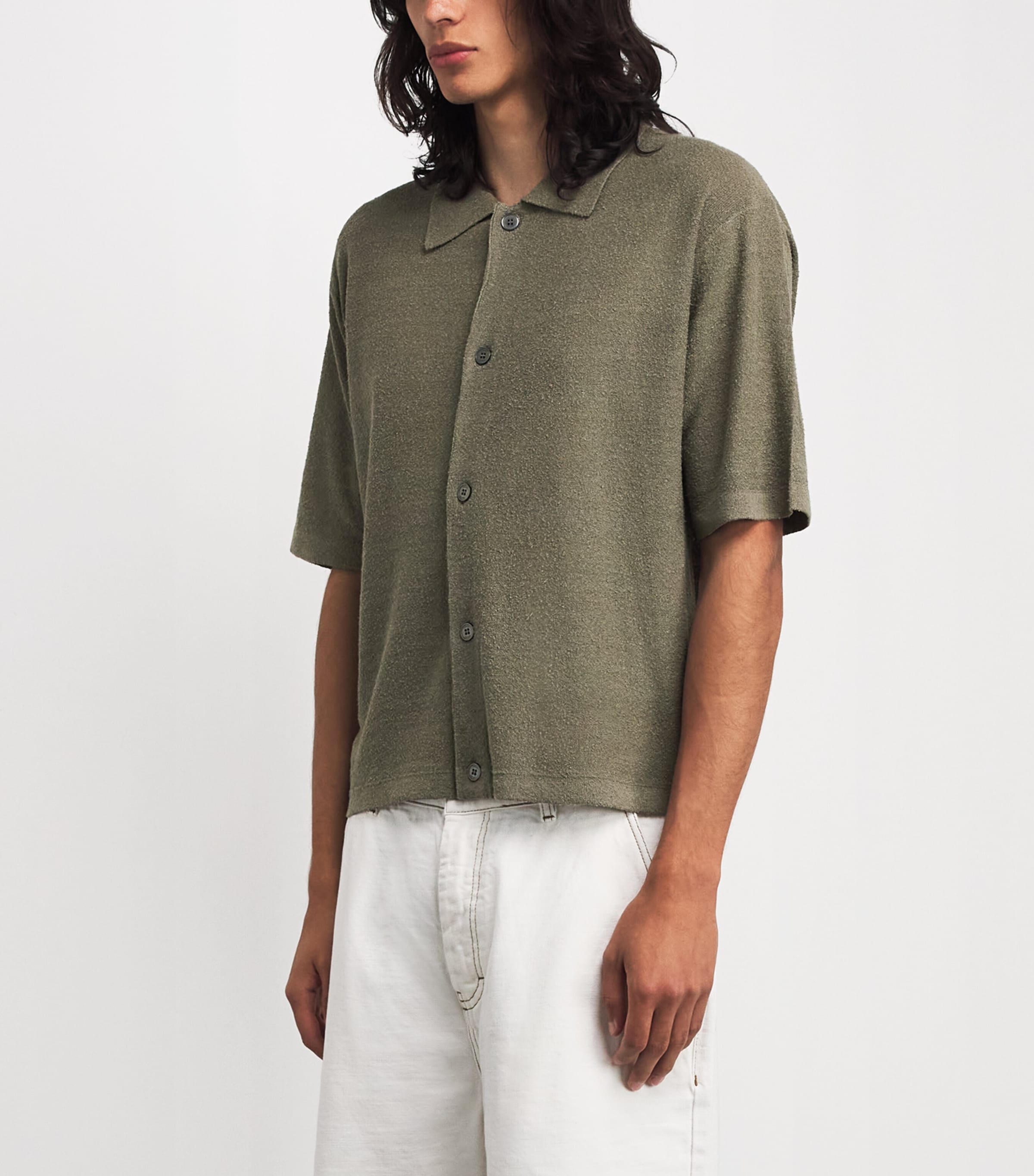 FRAME Mens Silk-Linen-Blend Overshirt Dsbg Image 4