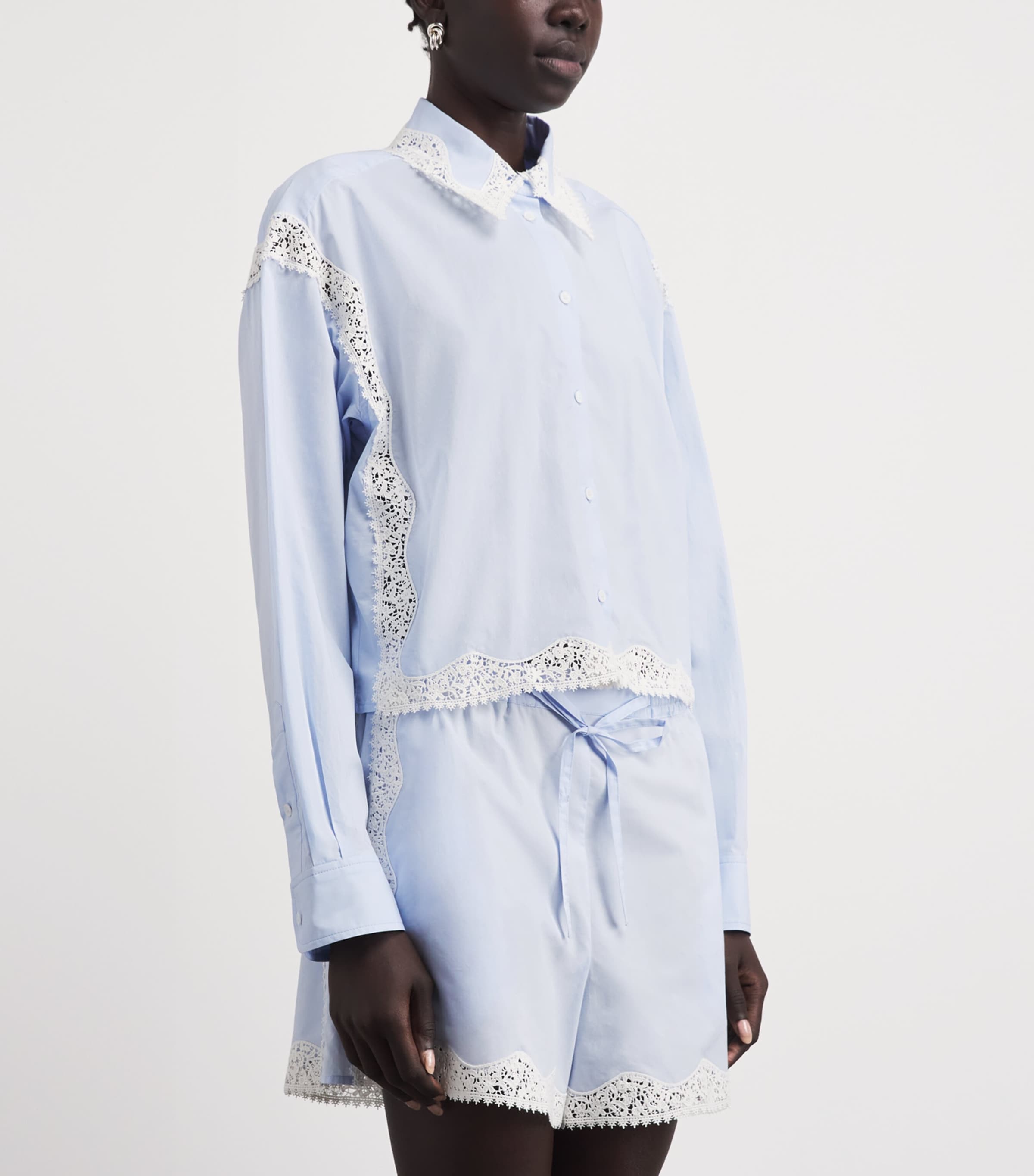 Sandro Paris Womens Cotton Lace-Trim Shirt Sky Blue Image 4