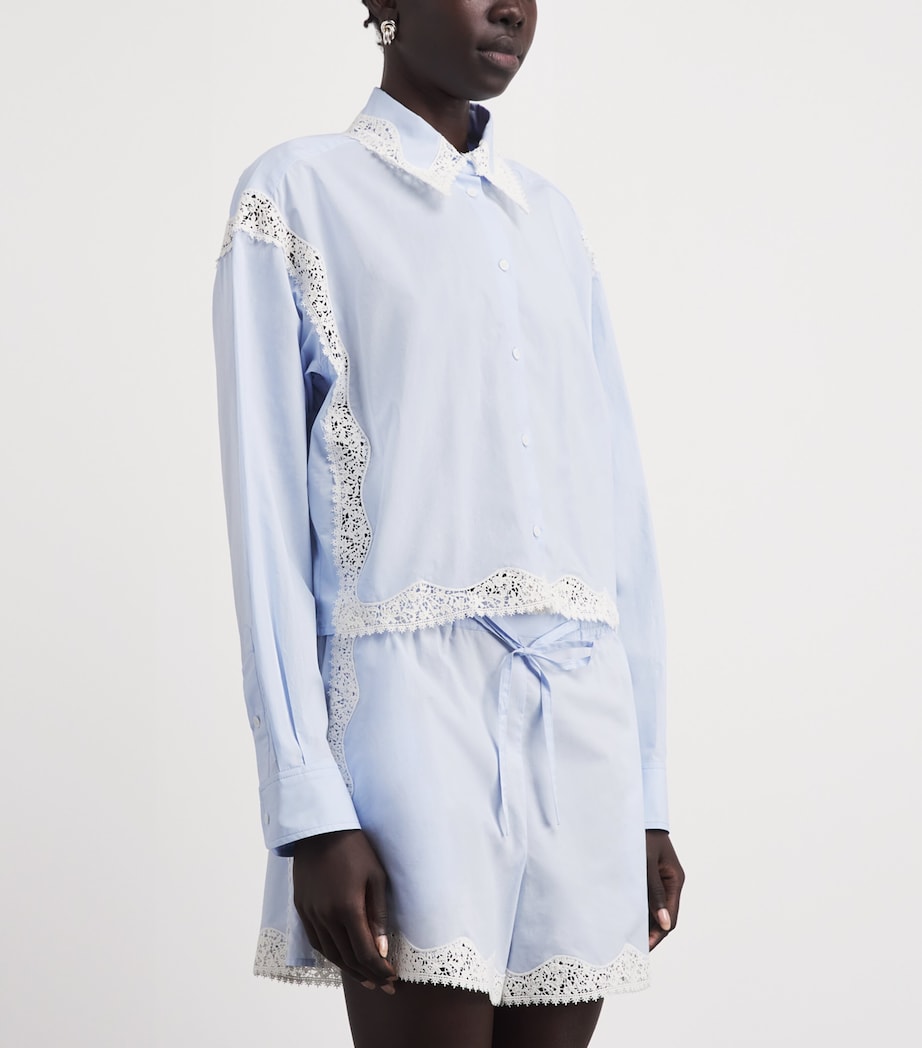 Sandro Paris Womens Cotton Lace-Trim Shirt Sky Blue Image 4