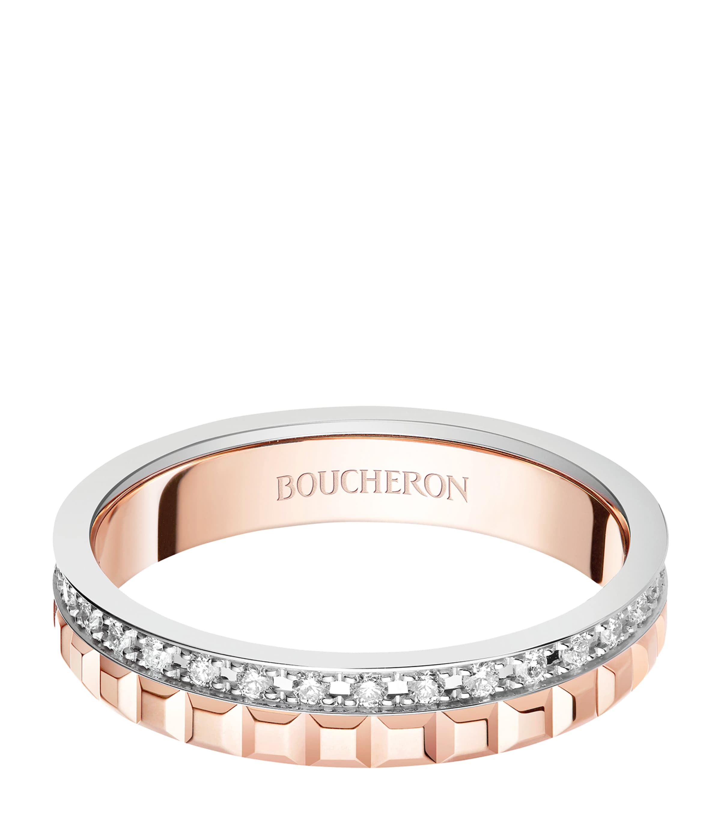 Yellow Gold, Rose Gold and Diamond Quatre Wedding Band PINK Image 1