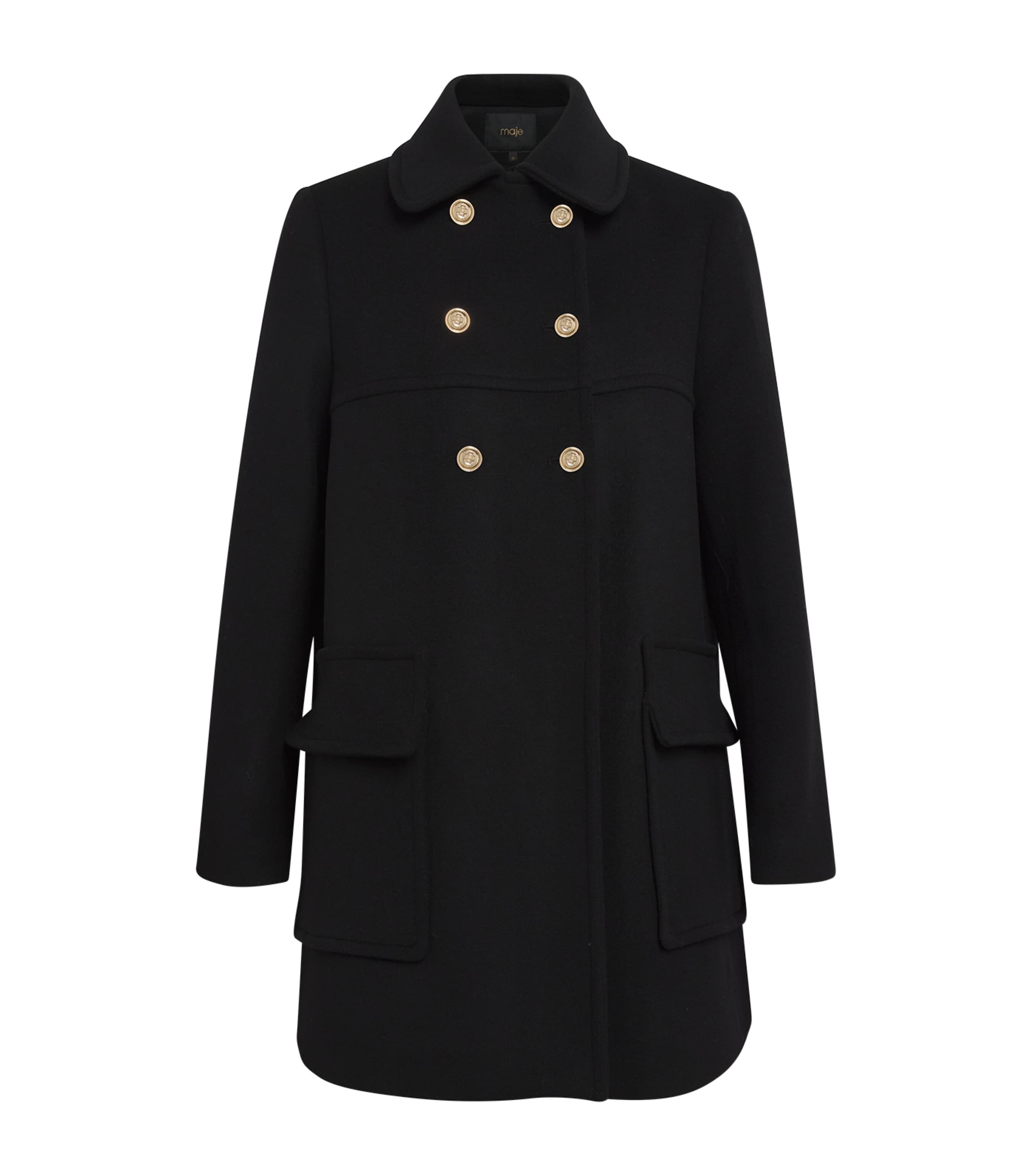 Maje Wool-blend Pea Coat In Black