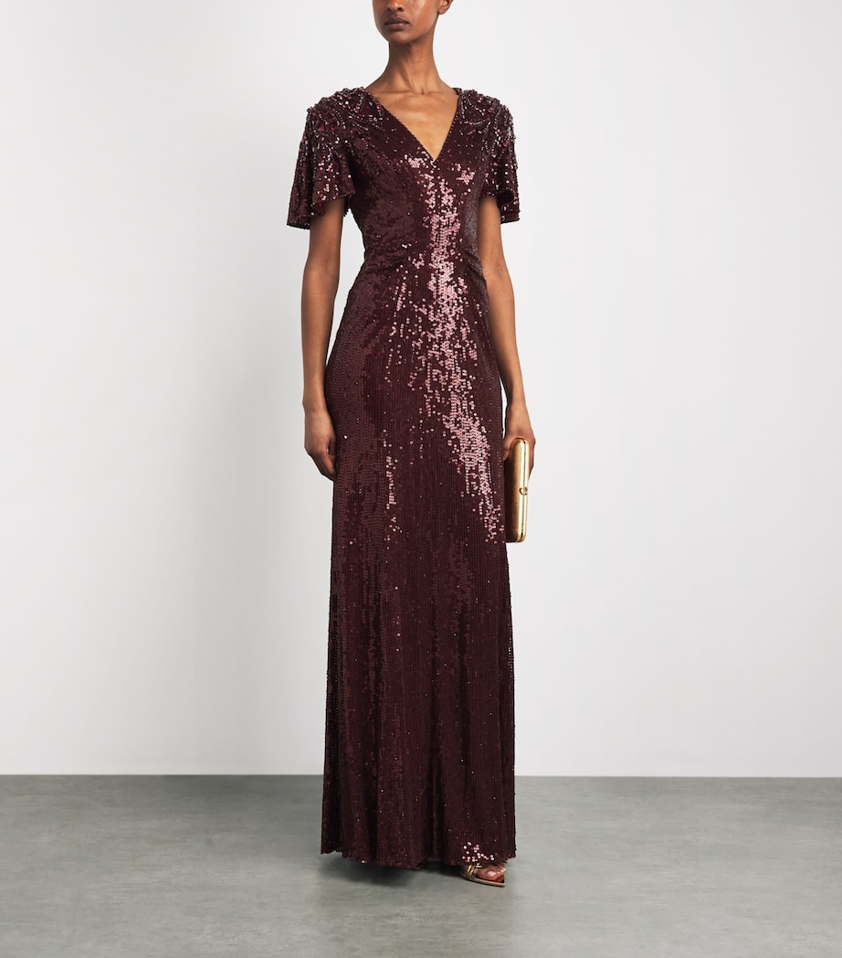 Jenny Packham Womens Sequinned Manon Gown Cardinal Image 2