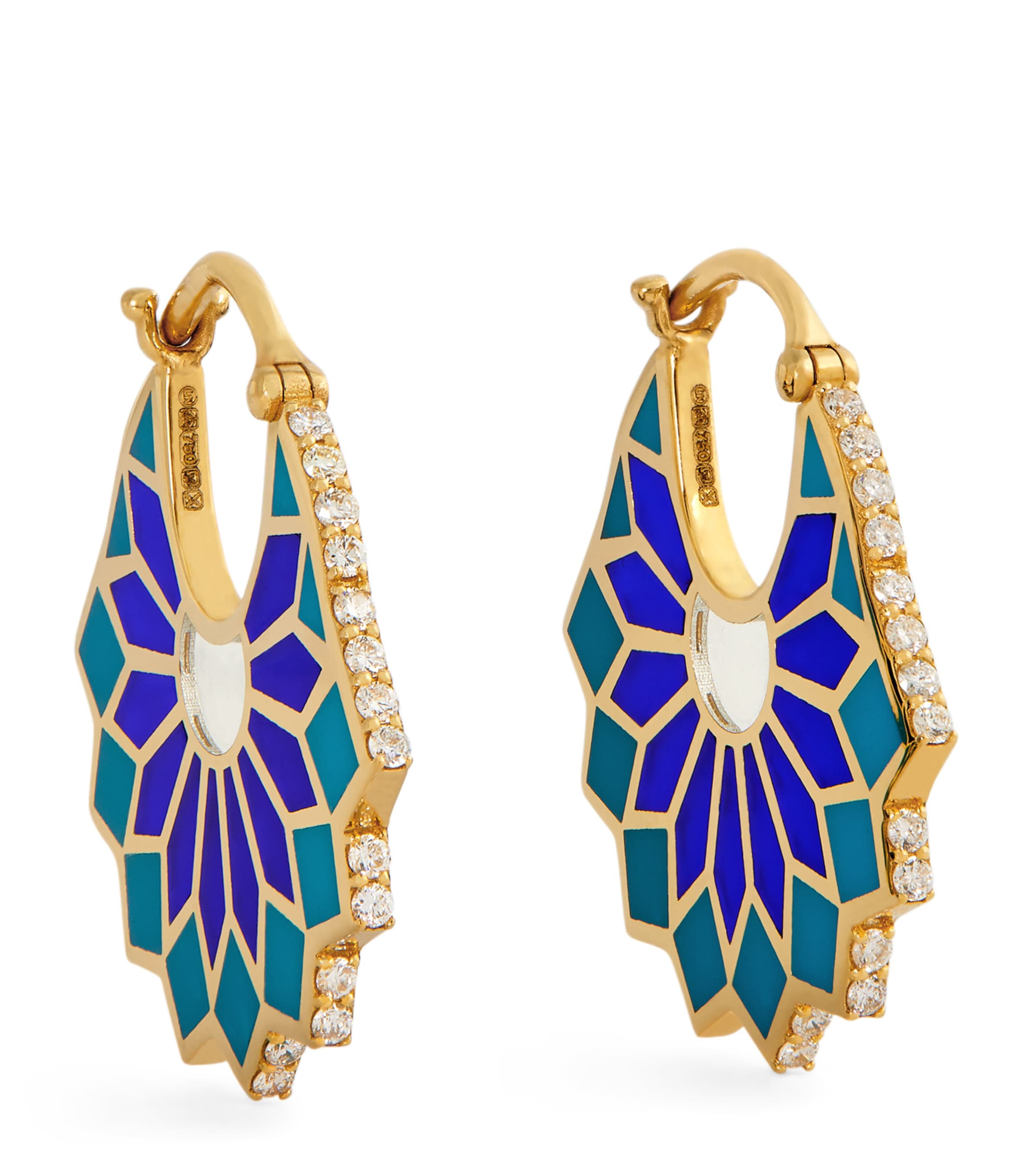 L'atelier Nawbar Medium Yellow Gold, Diamond And Enamel Lady Sursock Earrings In Blue