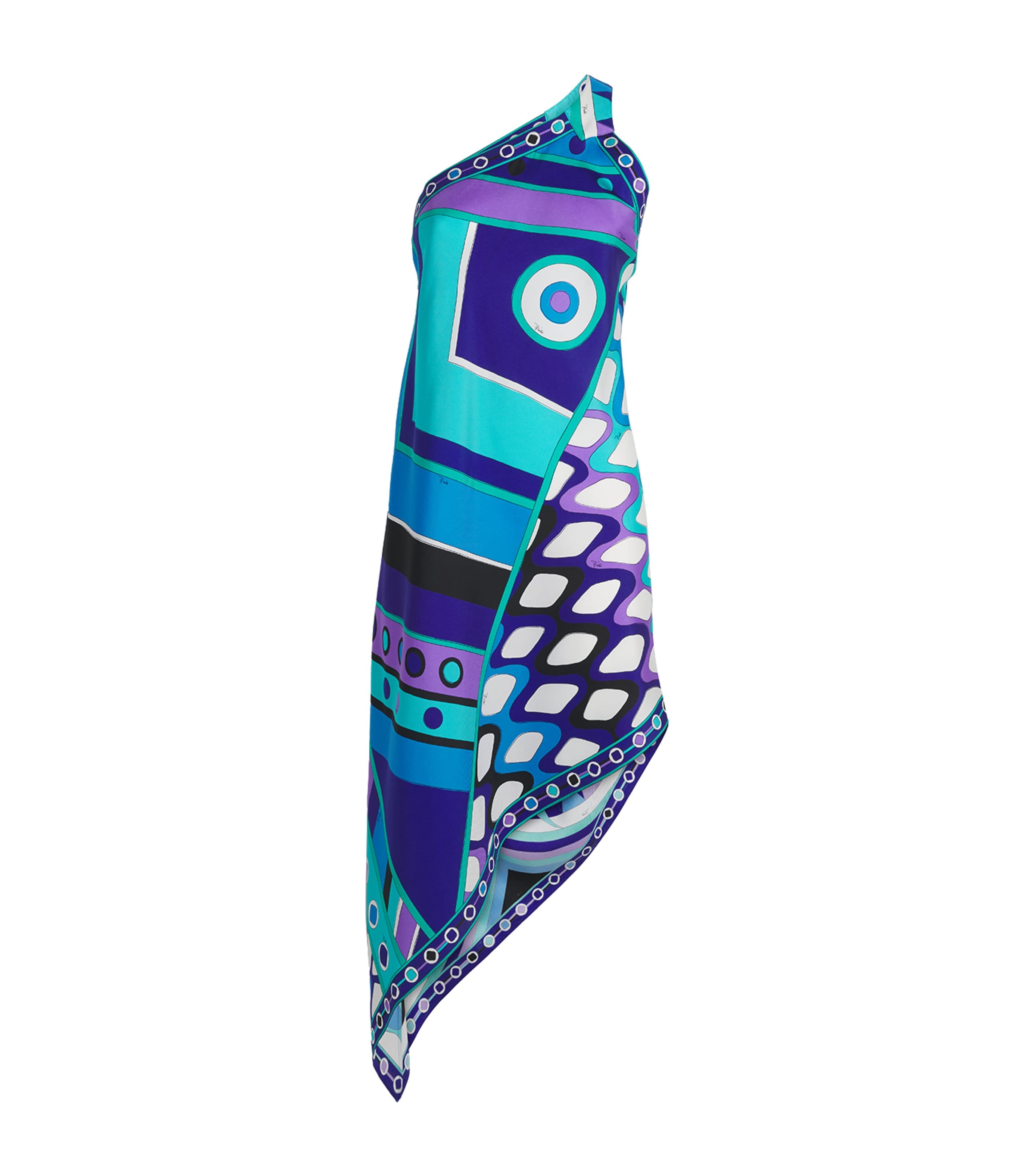 PUCCI Womens Silk One-Shoulder Vivara Midi Dress Turquoise Image 1