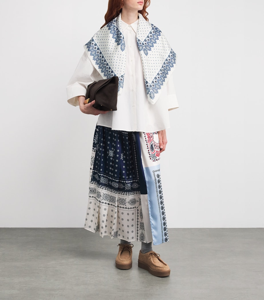 Silk Floral Print Square Scarf IVORY Image 4