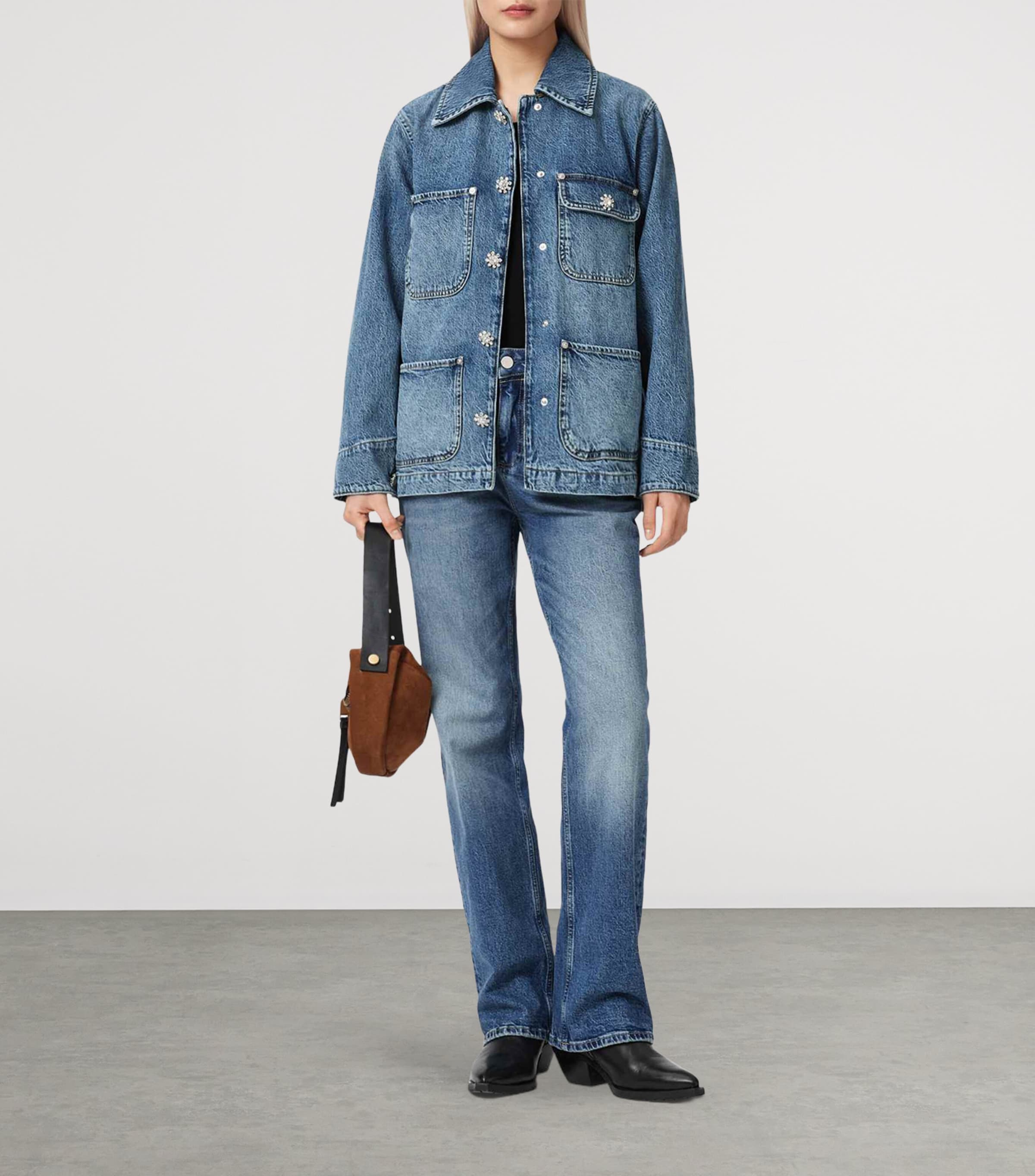 AllSaints Womens Denim Oversized Bex Jacket Mid Indigo Image 6