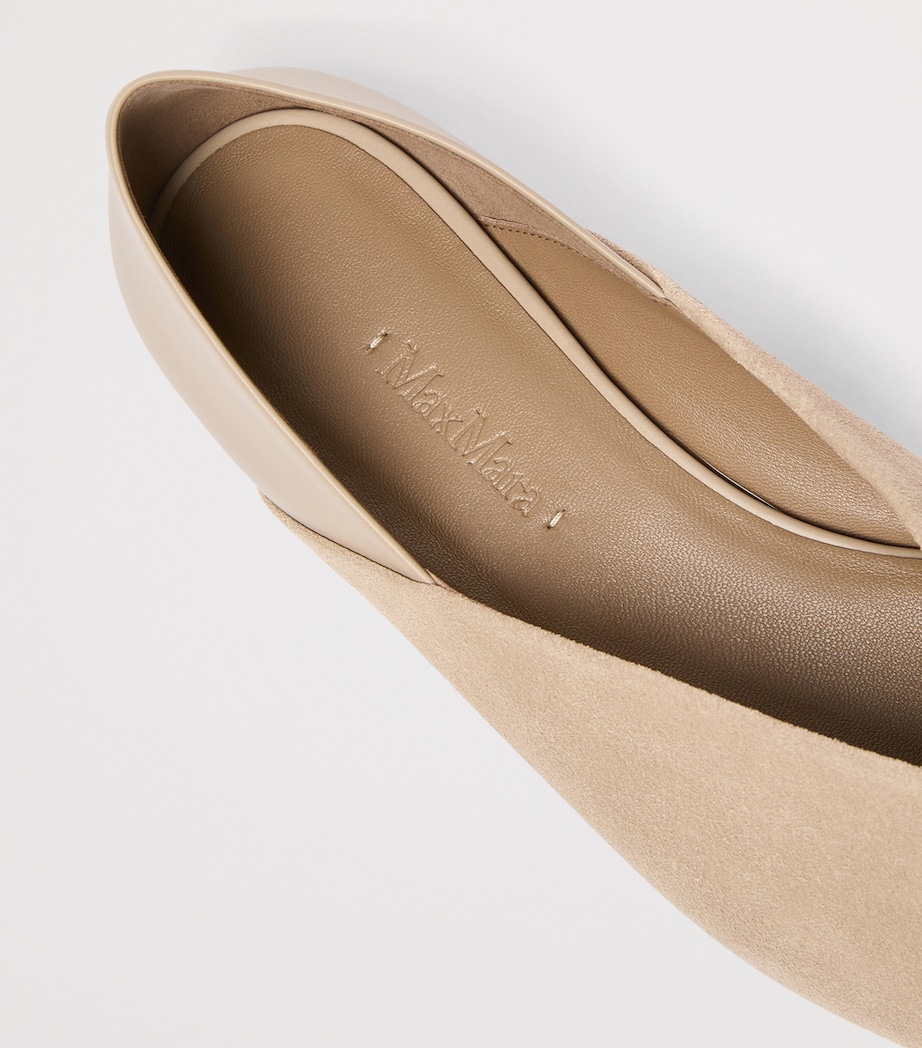 Max Mara Suede Leather-Trim Ballet Flats Beige Image 5