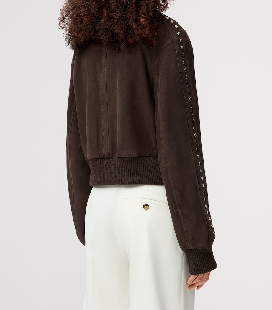 Suede Studded Bomber Jacket DARK BROWN Image 3