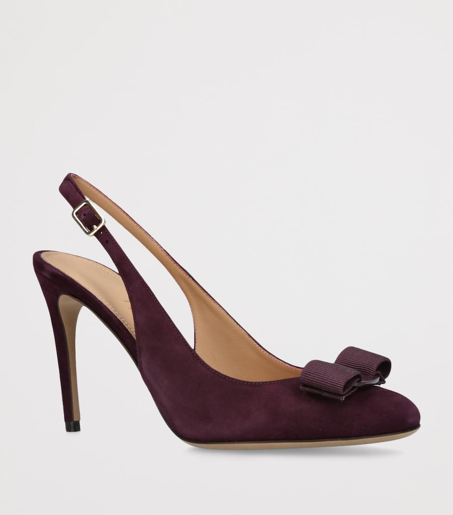 Salvatore Ferragamo Suede Vibily Slingback Pumps 95 Wine Image 3