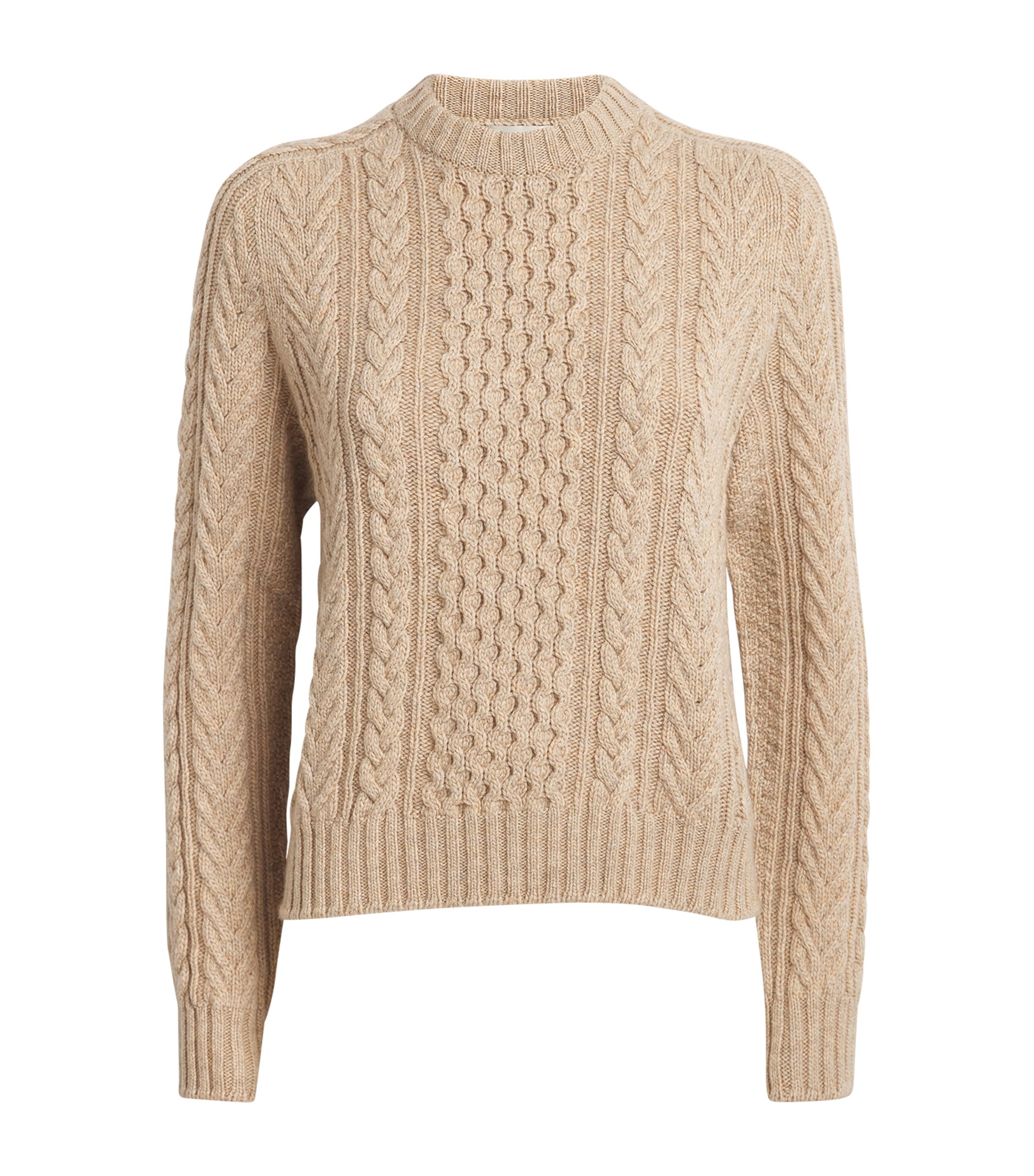 Johnstons Of Elgin Aran Cable Knit Cashmere Sweater In Beige