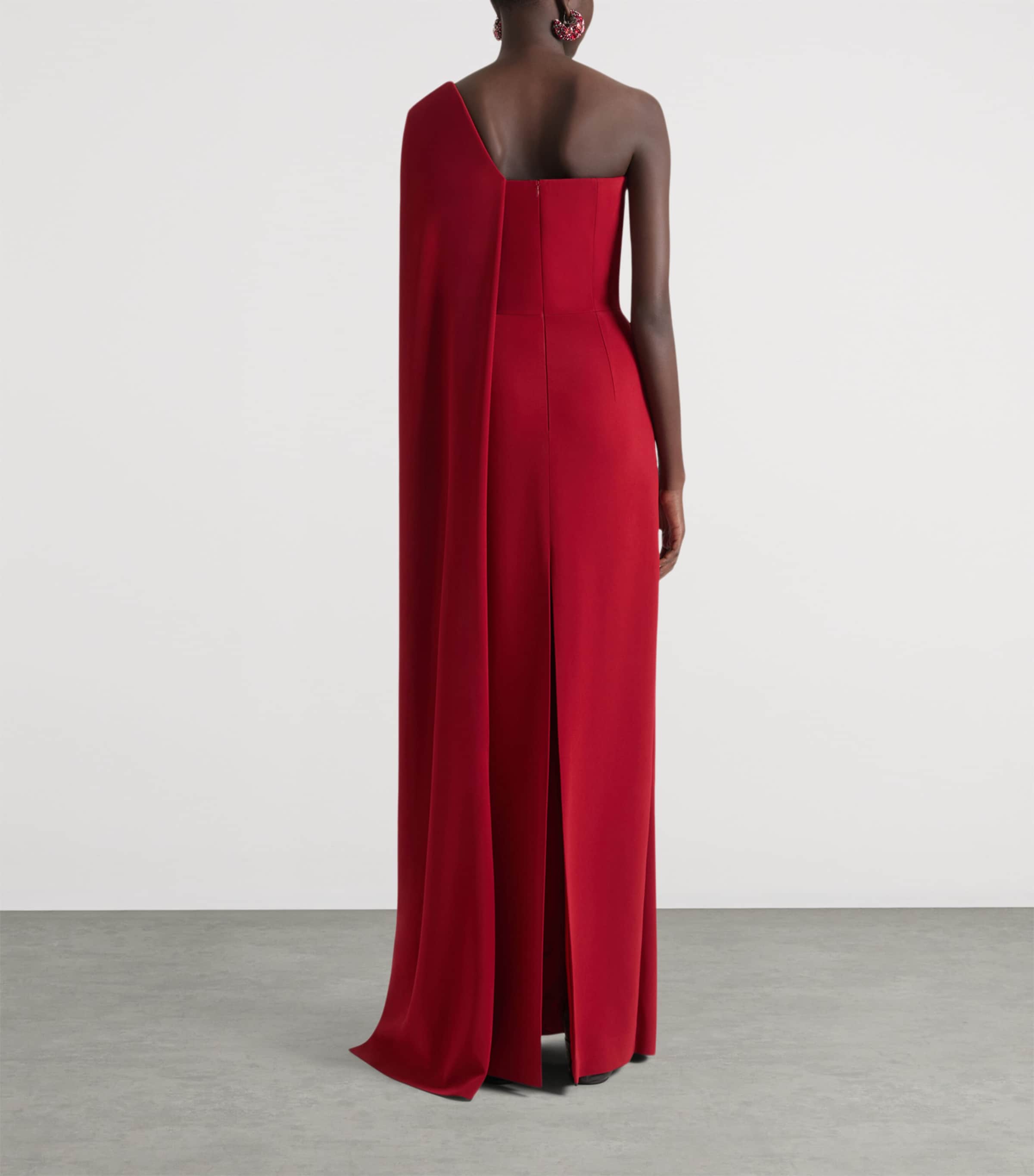 Asymmetric Cape Maxi Dress DARK RED Image 3