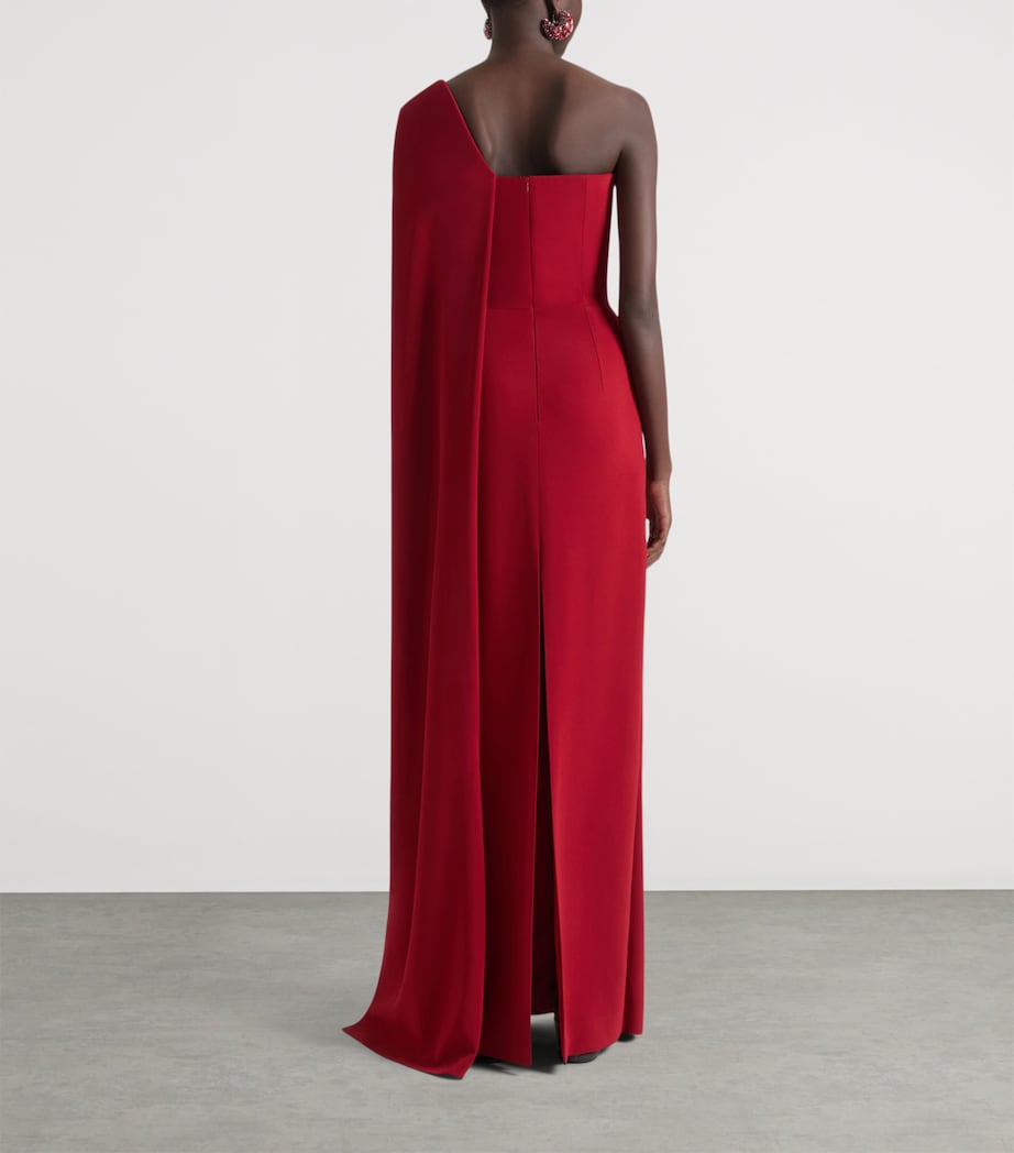 Asymmetric Cape Maxi Dress DARK RED Image 3