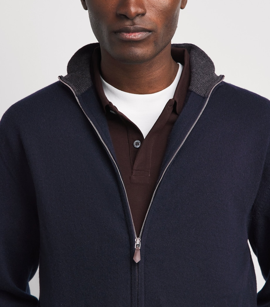 N.Peal Mens Organic Cashmere Knightsbridge Zip-Up Cardigan Navy Dark Charcoal Image 3