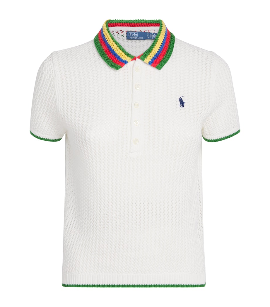Polo Ralph Lauren Womens Crochet Polo Pony Polo Shirt White Multi Image 1