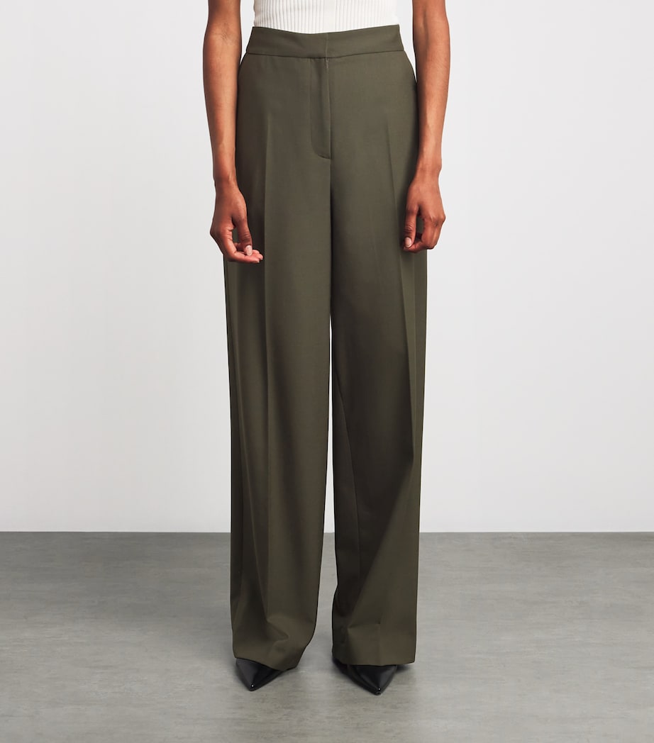 Wool Wide-Leg Trousers OLIVE GREEN Image 3