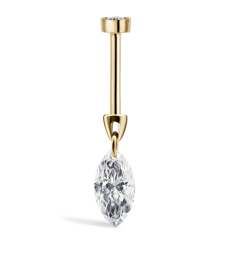 Yellow Gold Floating Marquise Diamond Charm Threaded Stud Earring (7mm) YELLOW GOLD Image 2