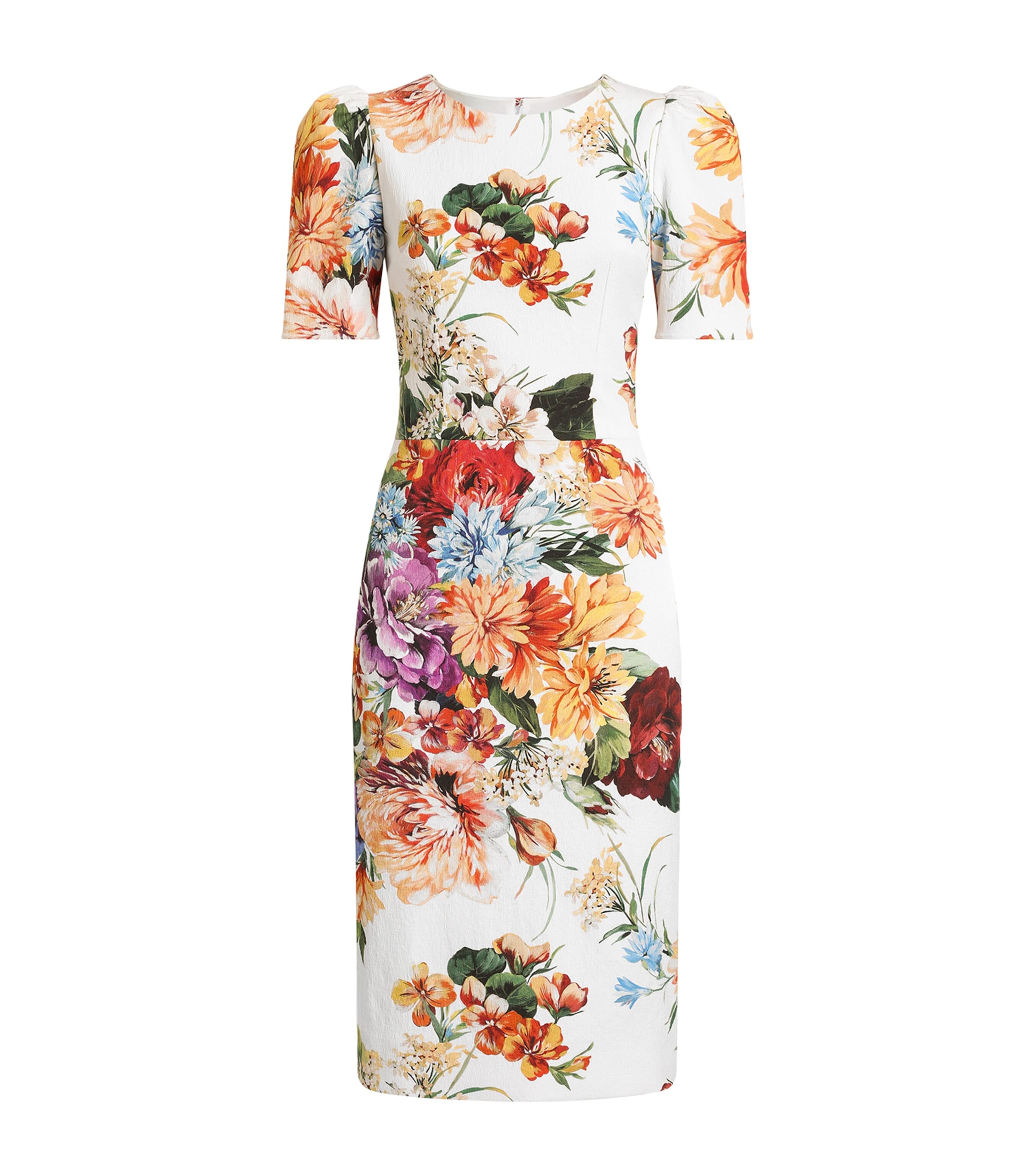 Dolce & Gabbana Floral-print Textured Cotton-blend Midi Dress In White