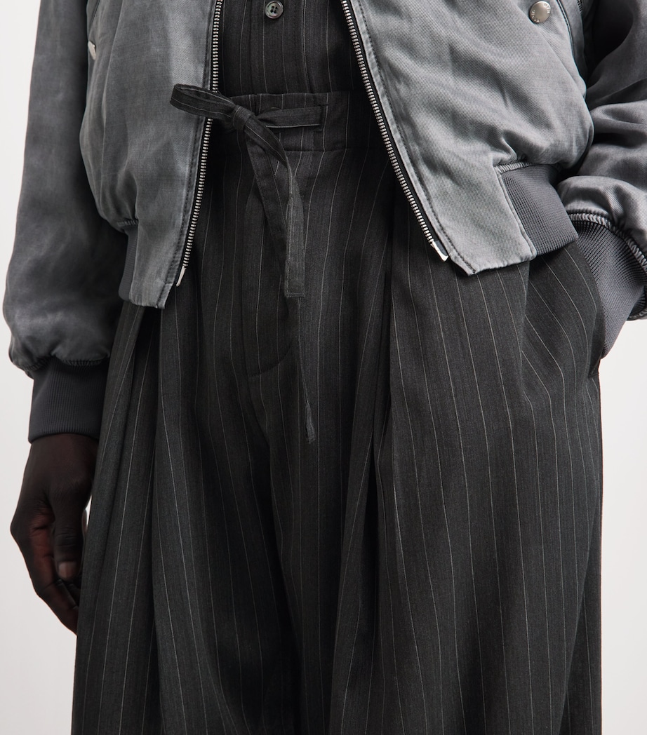 Wooyoungmi Mens Wool-Blend Pinstripe Wide-Leg Trousers Grey Image 3