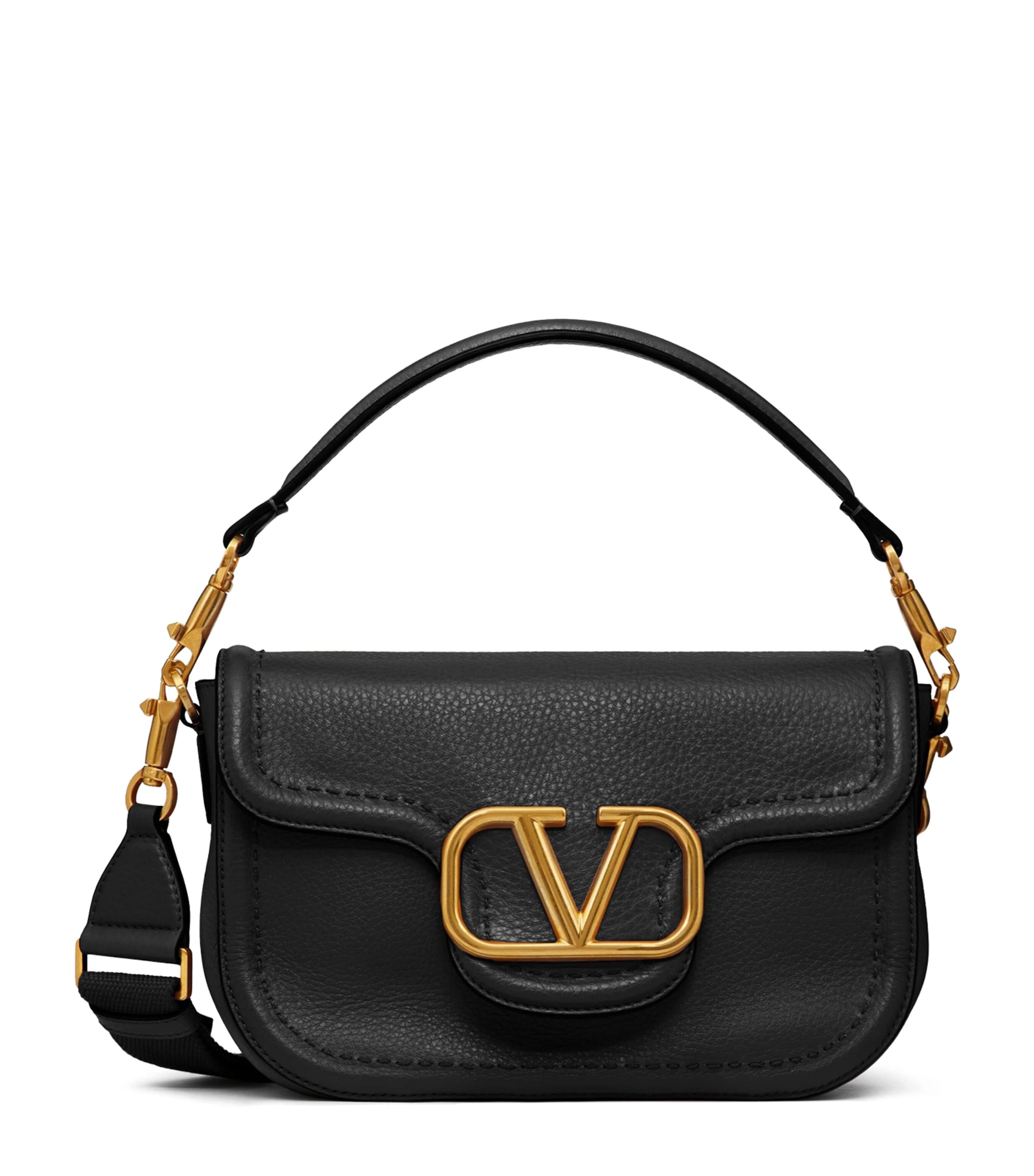 Valentino Alltime Grained Leather Shoulder Bag In Black