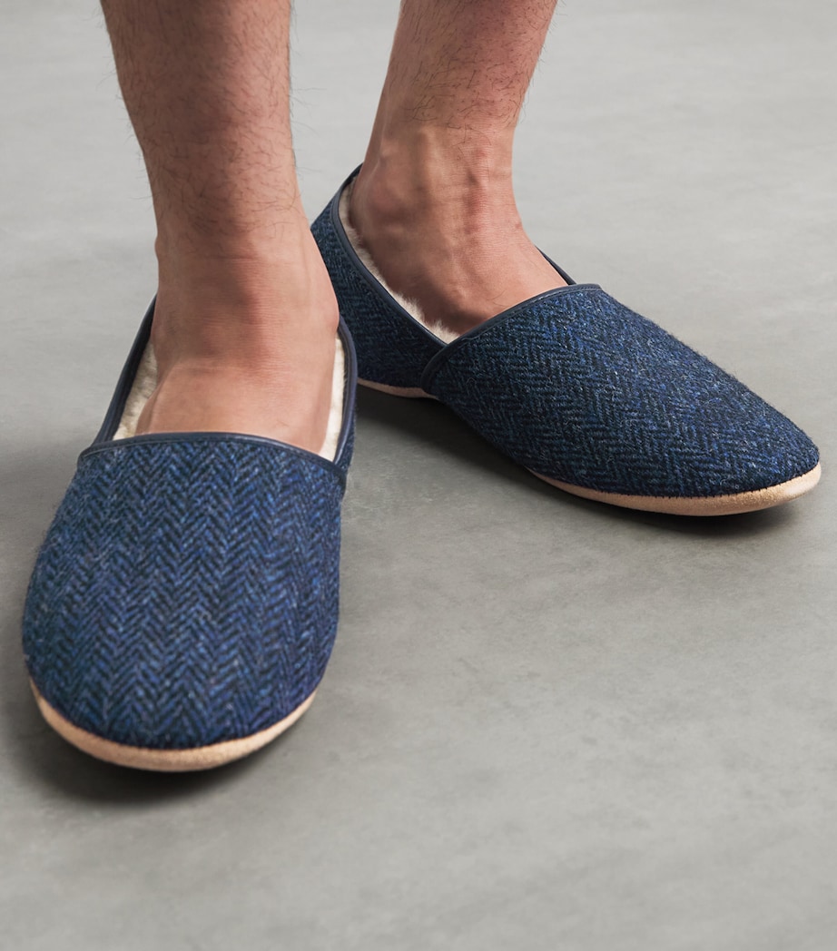 Derek Rose Shearling-Lined Crawford Slippers Navy Image 2