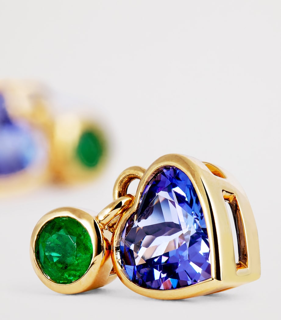 Yellow Gold, Emerald and Tanzanite Blue Heart Earrings YELLOW GOLD Image 6