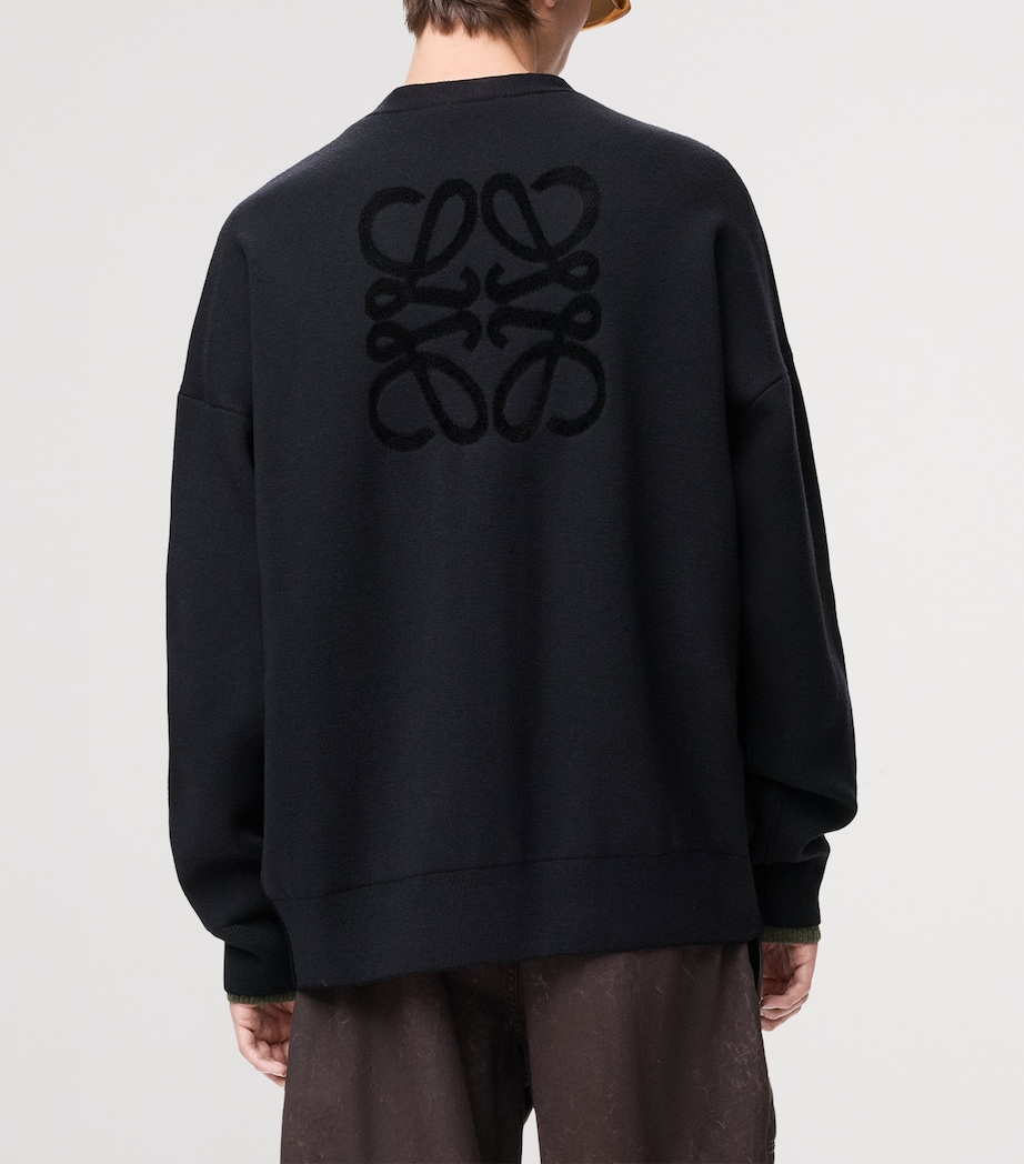 Wool-Blend Anagram-Lining Cardigan BLACK Image 4